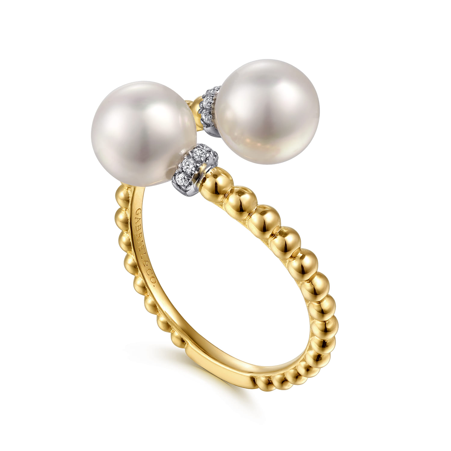 Diamond and Pearl Bujukan Bypass Ring in 14K White/Yellow Gold, photograph 3