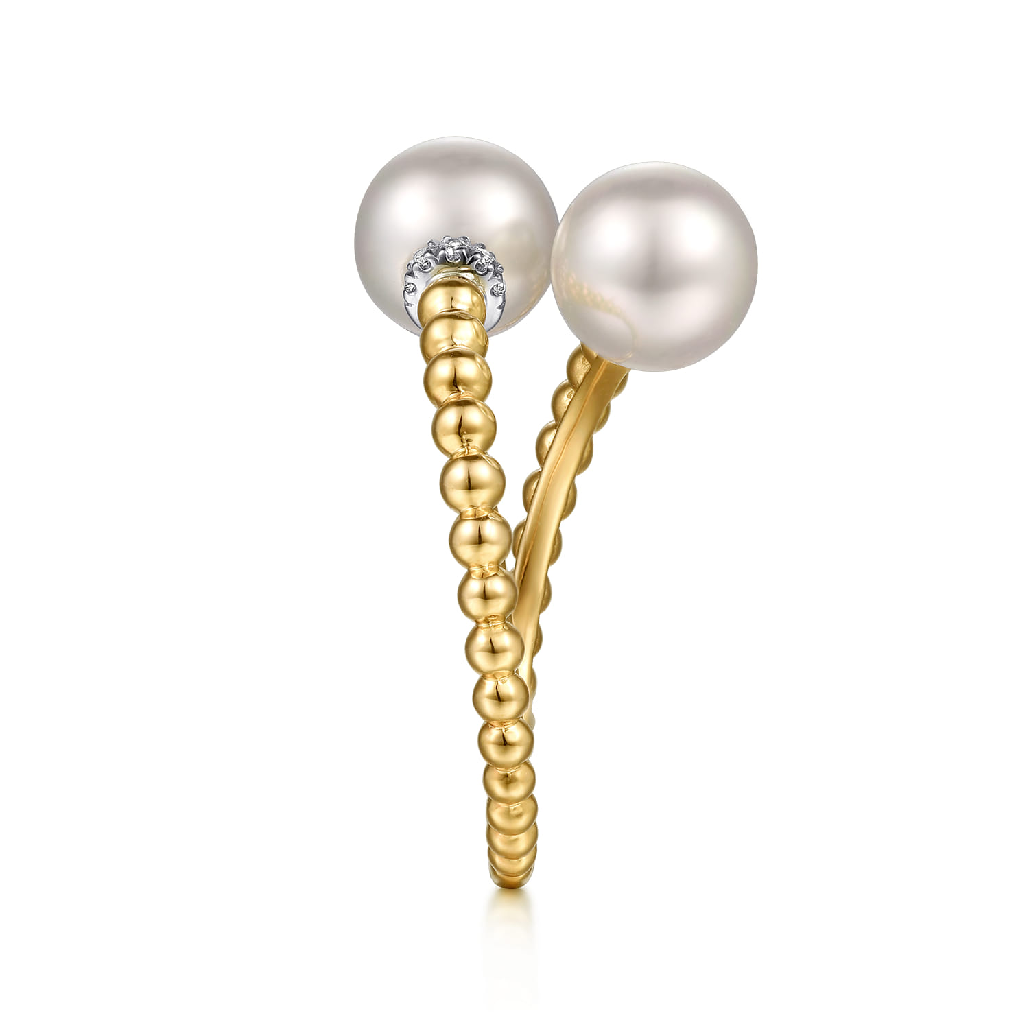 Diamond and Pearl Bujukan Bypass Ring in 14K White/Yellow Gold, photograph 4