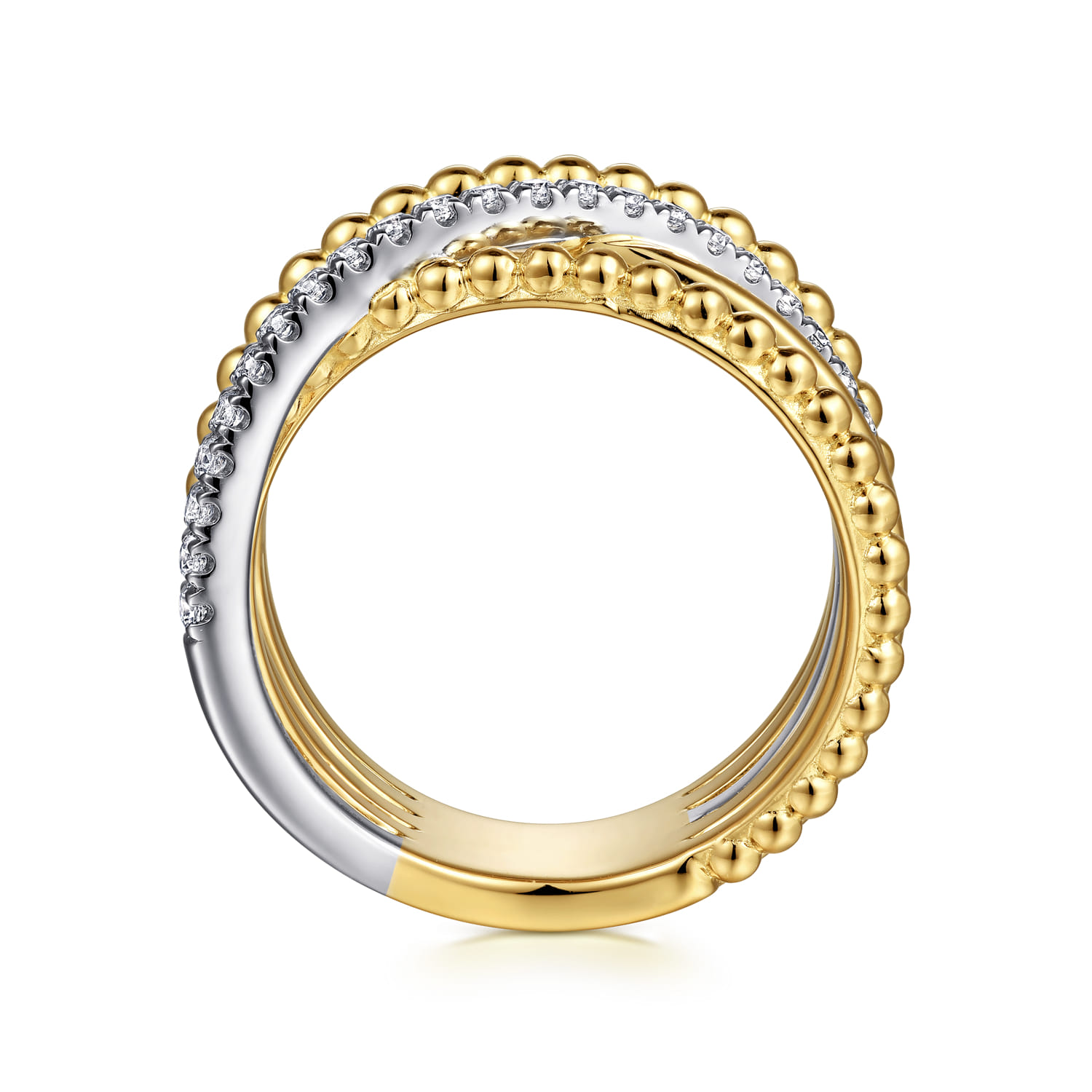 Wide Band Criss Cross Ring Diamond 0.25ct Bujukan in 14K White/Yellow Gold, photograph 2