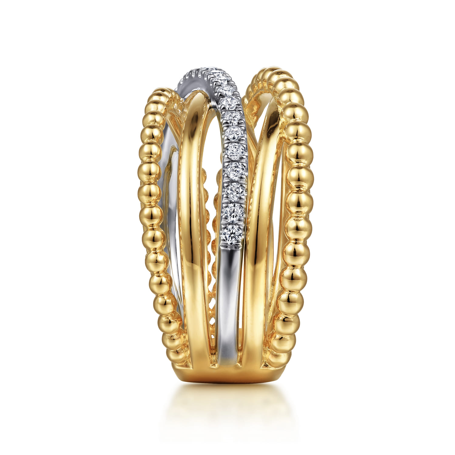 Wide Band Criss Cross Ring Diamond 0.25ct Bujukan in 14K White/Yellow Gold, photograph 4