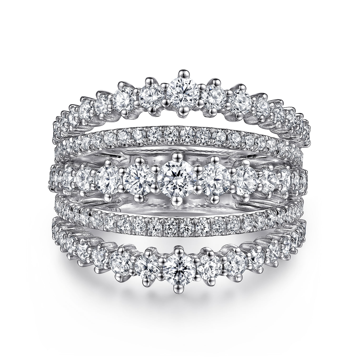 Layered Wide Band Diamond Ring in 18K White Gold
