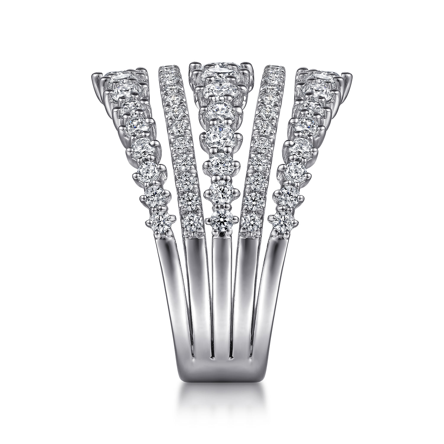 Layered Wide Band Diamond Ring in 18K White Gold, photograph 4