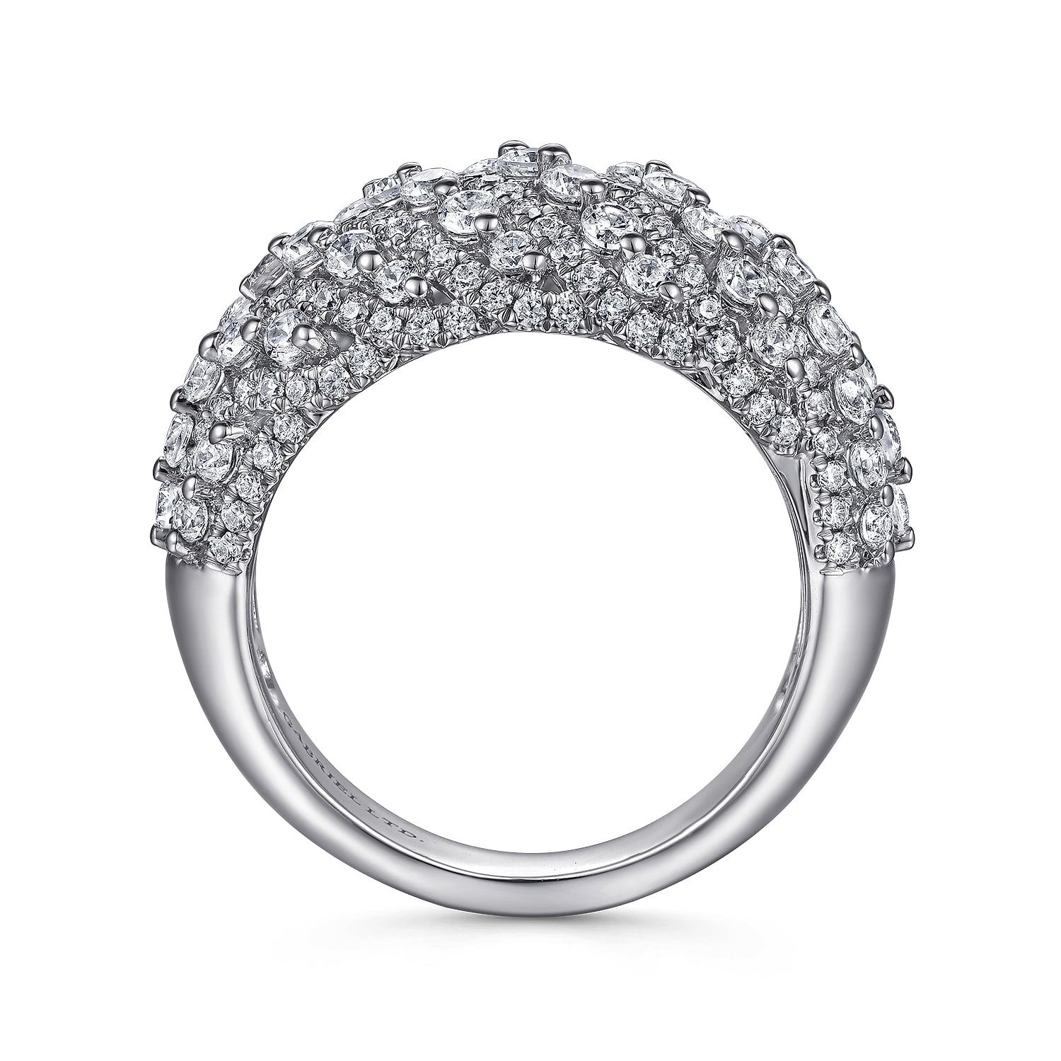 Domed Diamond Wide Band Ring in 18K White Gold, photograph 2