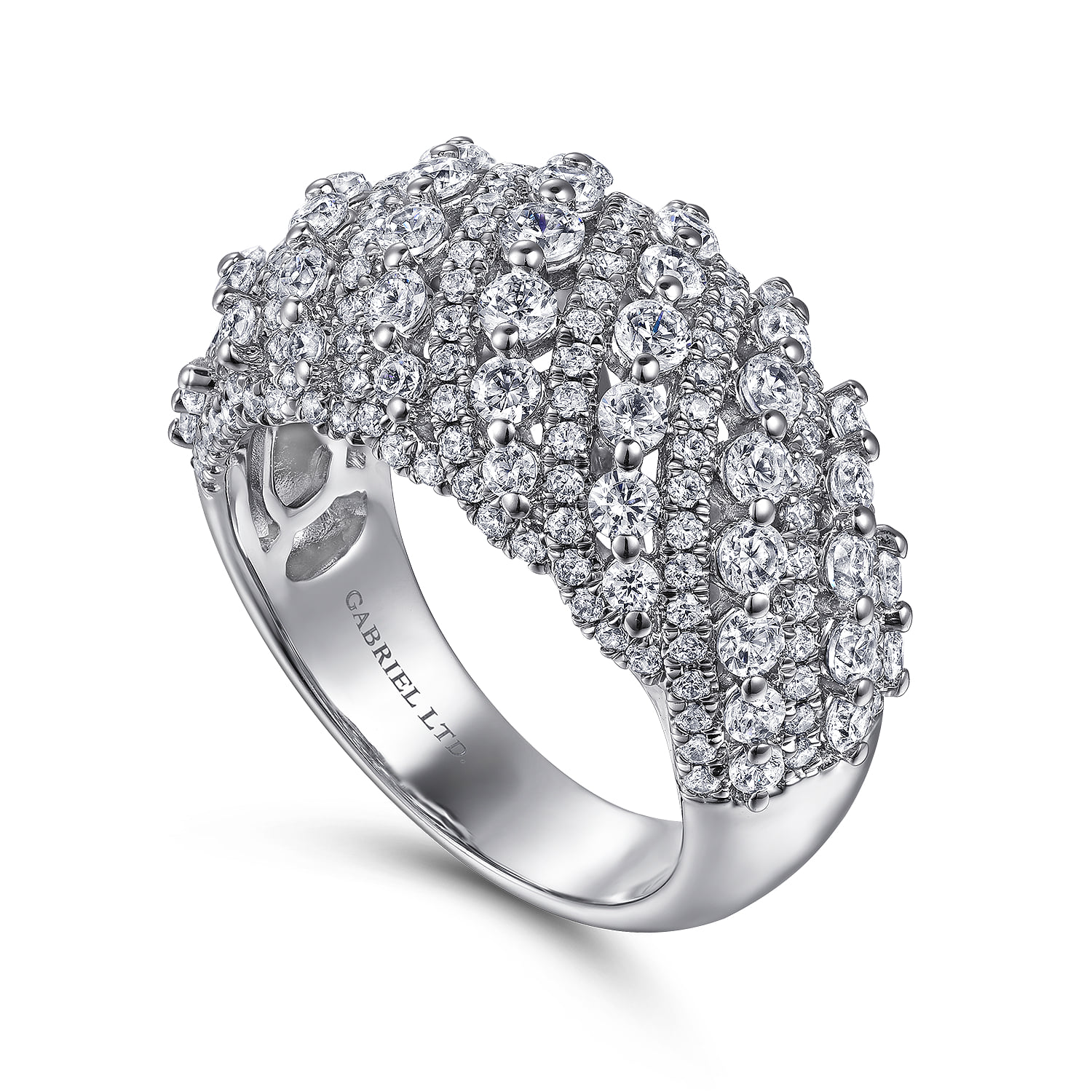 Domed Diamond Wide Band Ring in 18K White Gold, photograph 3