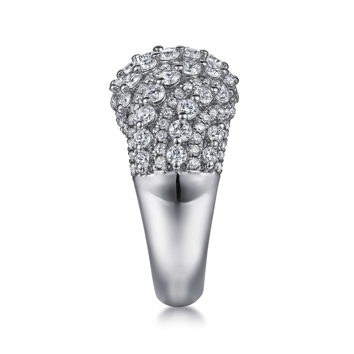 Domed Diamond Wide Band Ring in 18K White Gold, photograph 4