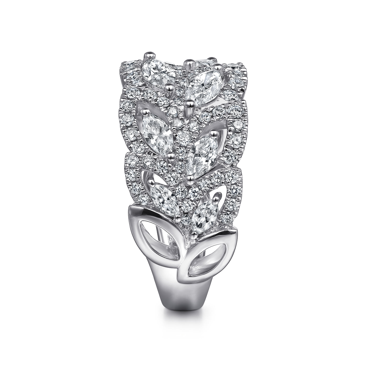 Diamond Pattern Wide Band Ring in 18K White Gold, photograph 4