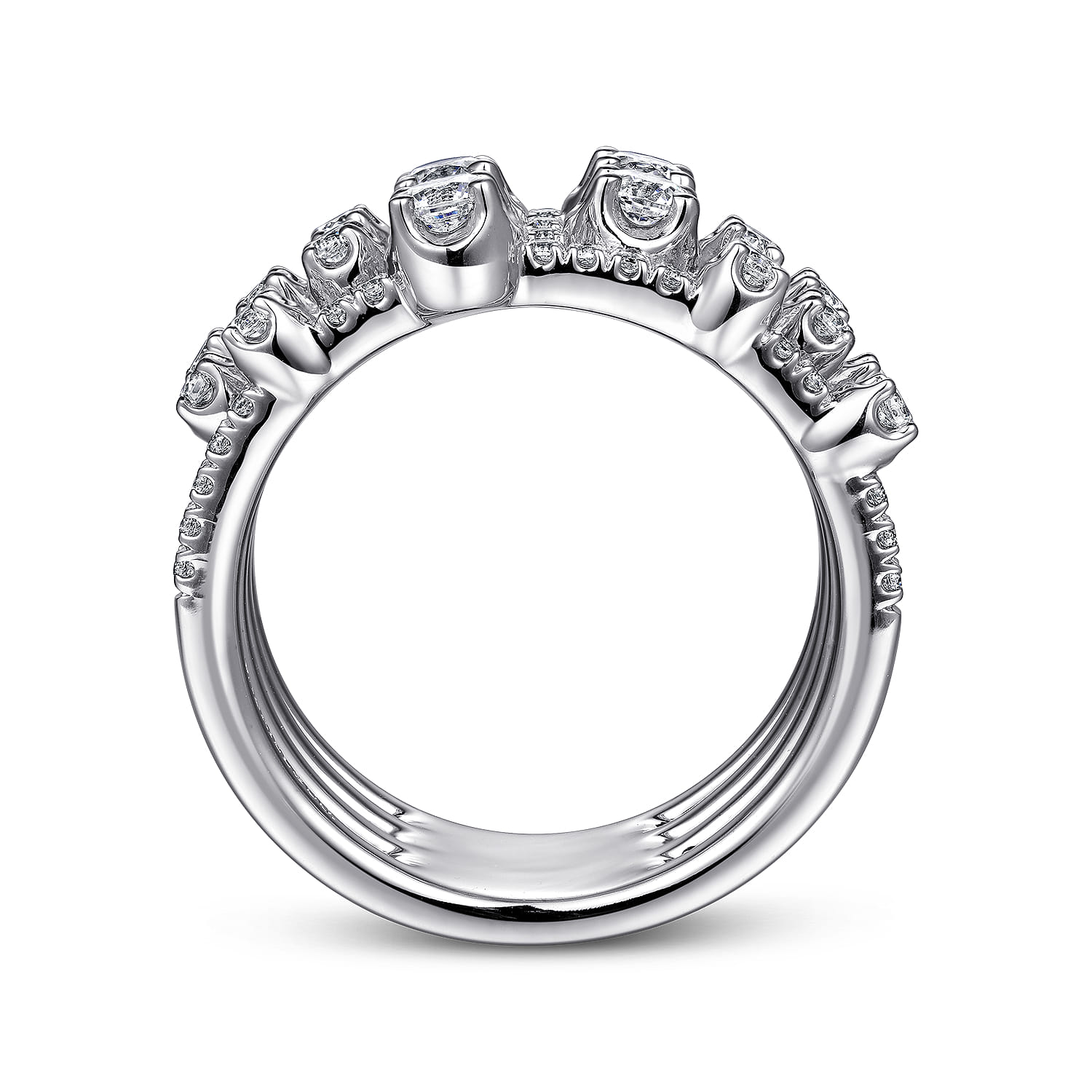 Layered Wide Band Diamond Ring in 14K White Gold, photograph 2