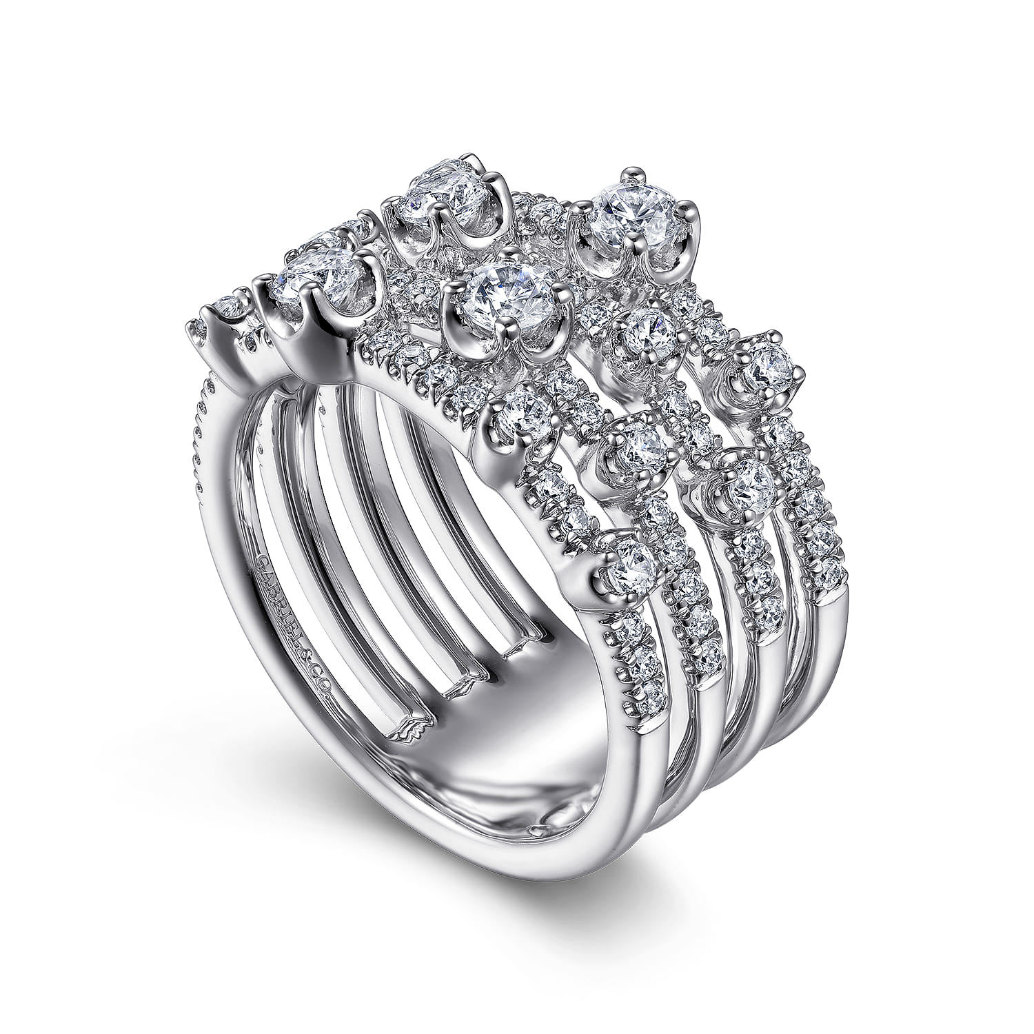 Layered Wide Band Diamond Ring in 14K White Gold, photograph 3