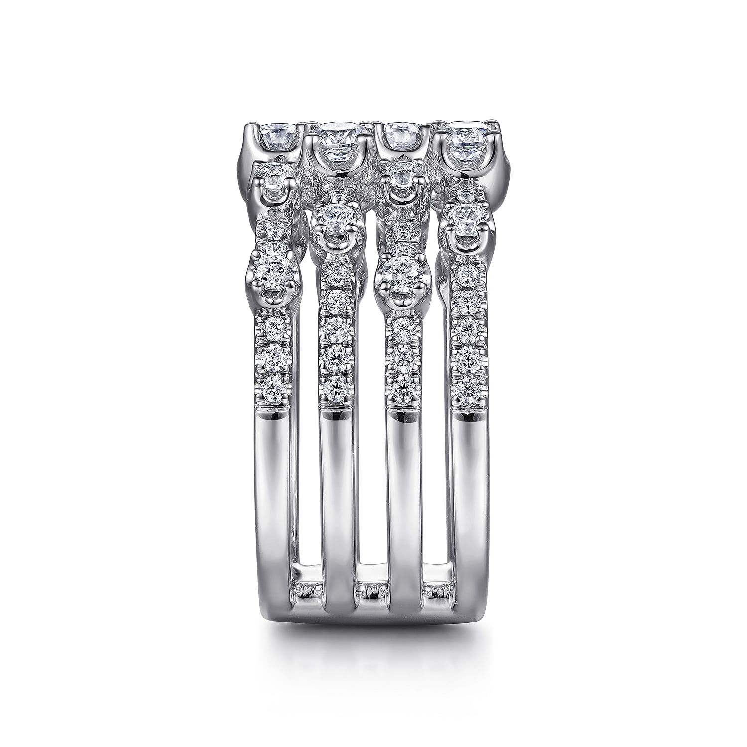 Layered Wide Band Diamond Ring in 14K White Gold, photograph 4