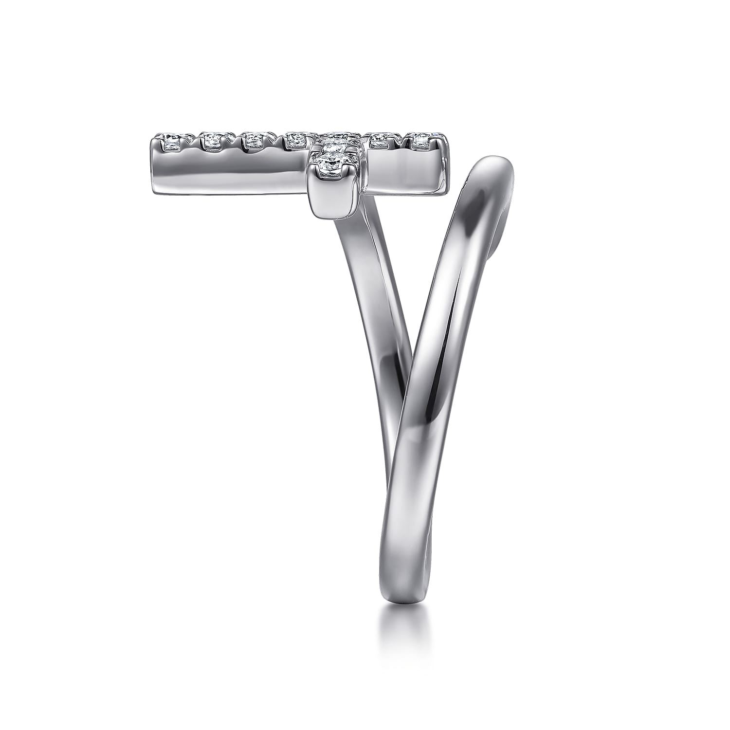 Diamond Cross Bypass Ring in 14K White Gold, photograph 4