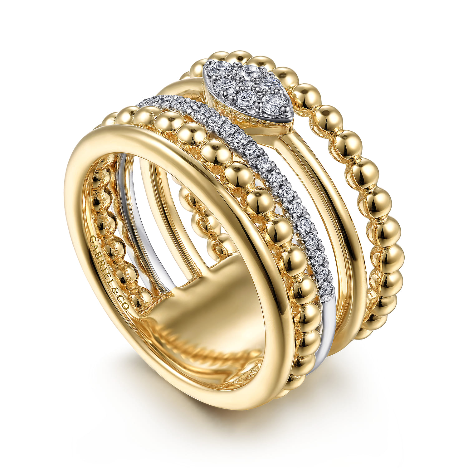 Bujukan And Diamond Easy Stackable Ring in 14K White/Yellow Gold, photograph 3