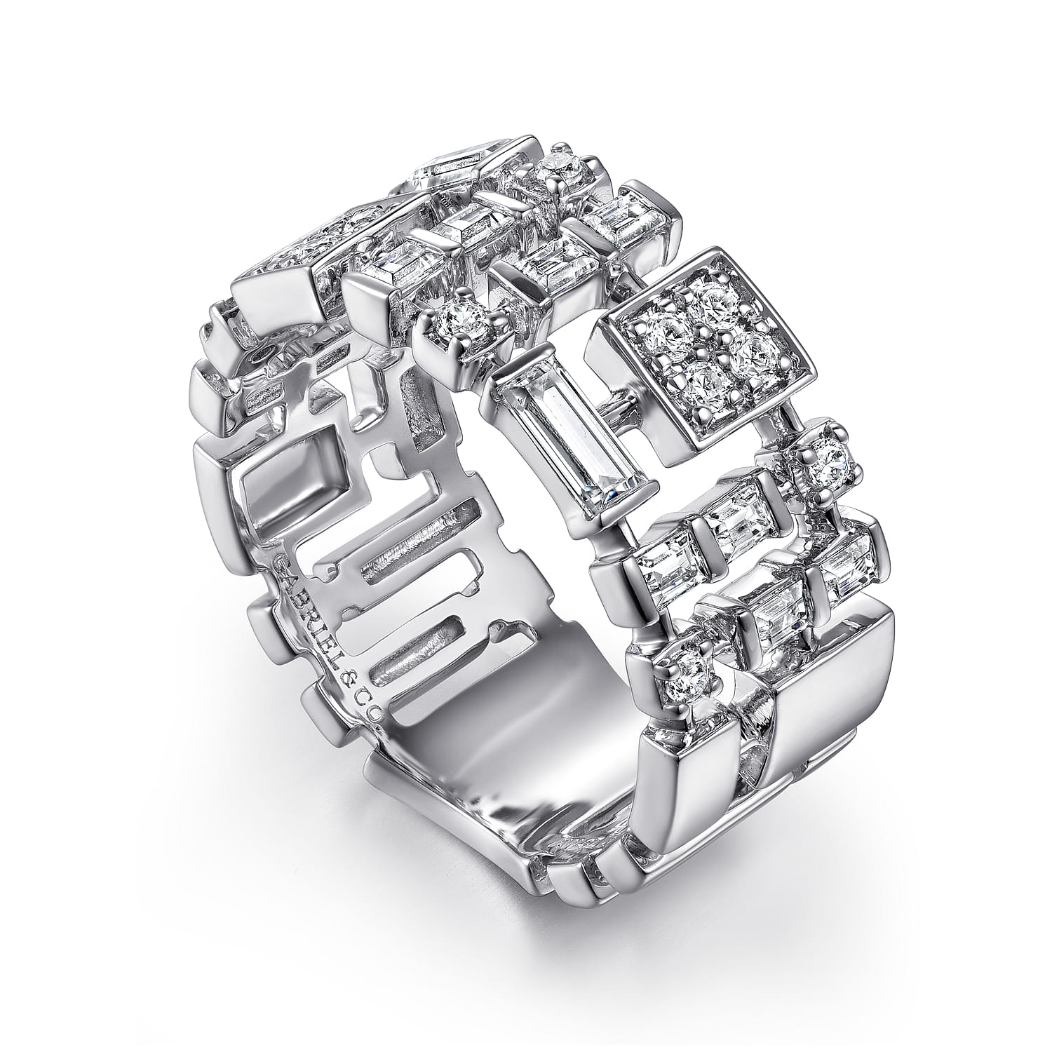 Diamond Wide Band Ring in 14K White Gold, photograph 3