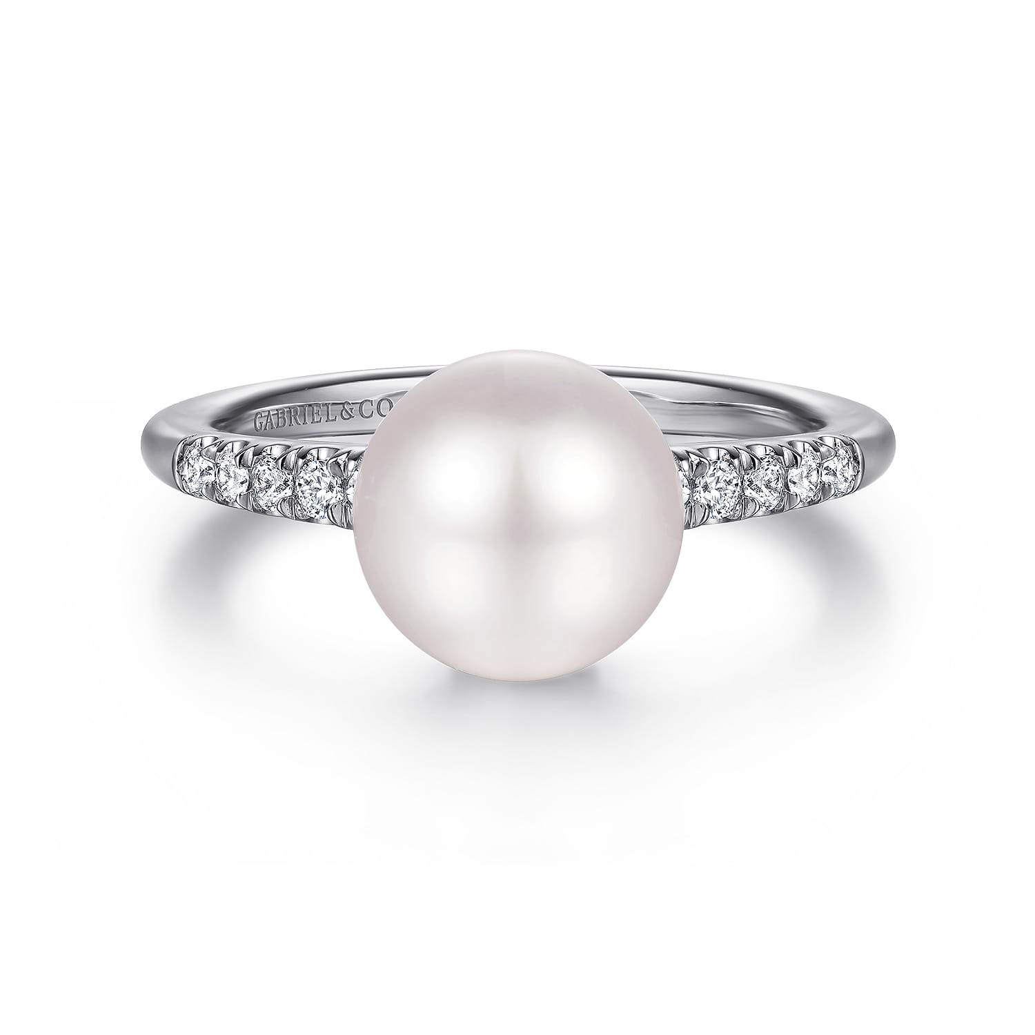 Classic Cultured Pearl and Graduate Diamond Promise Ring