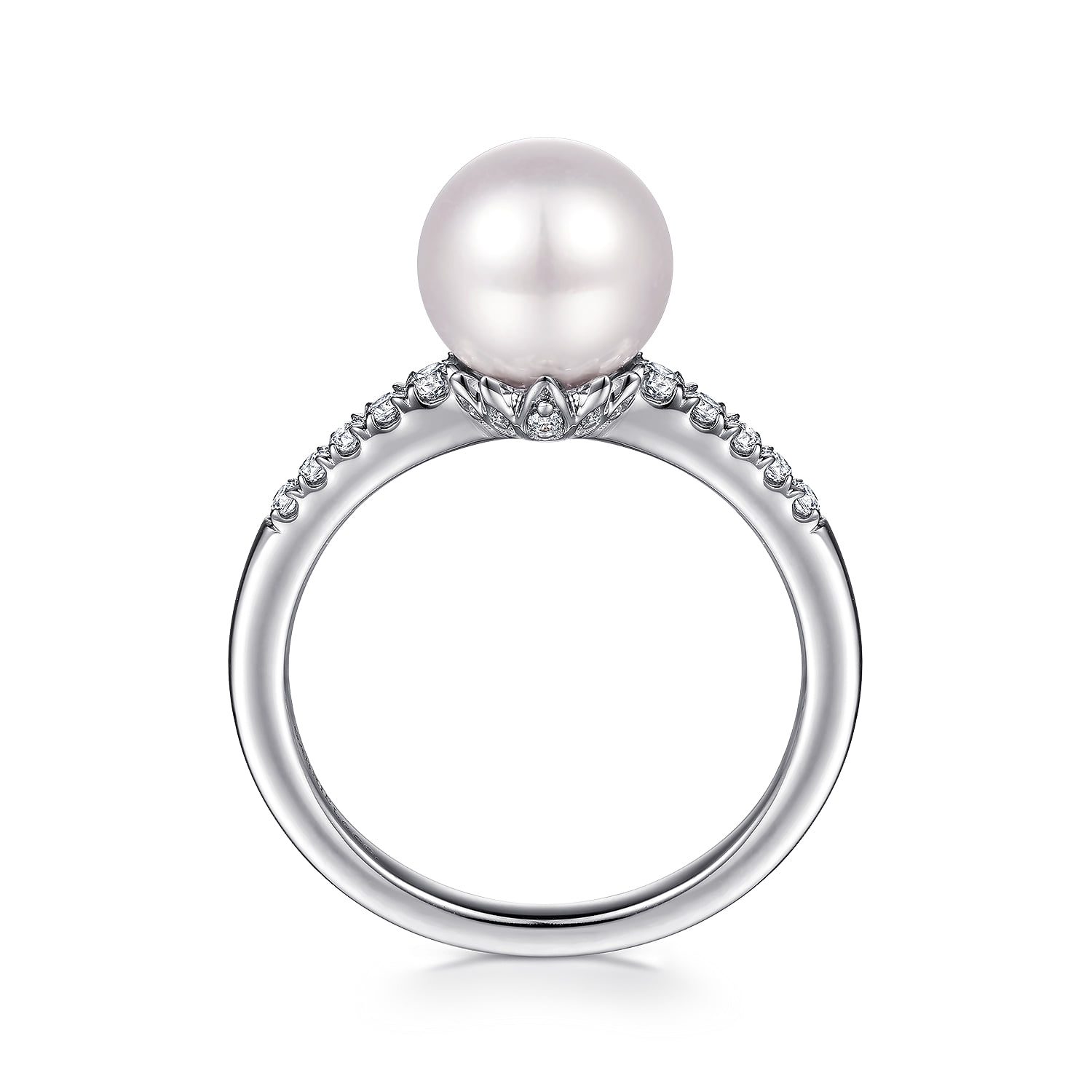 Classic Cultured Pearl and Graduate Diamond Promise Ring in 14K White Gold, photograph 2