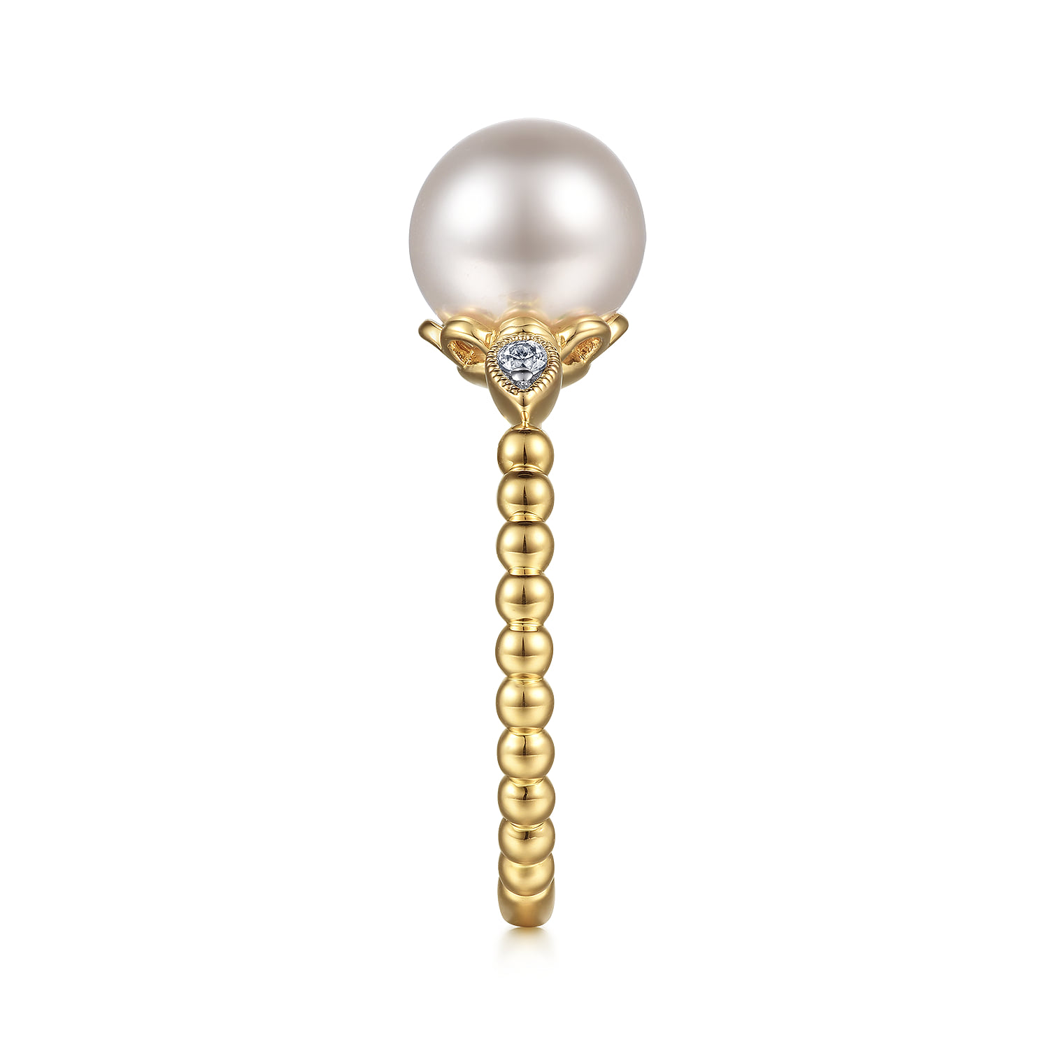 Diamond and Pearl Bujukan Promise Ring in 14K Yellow Gold, photograph 4
