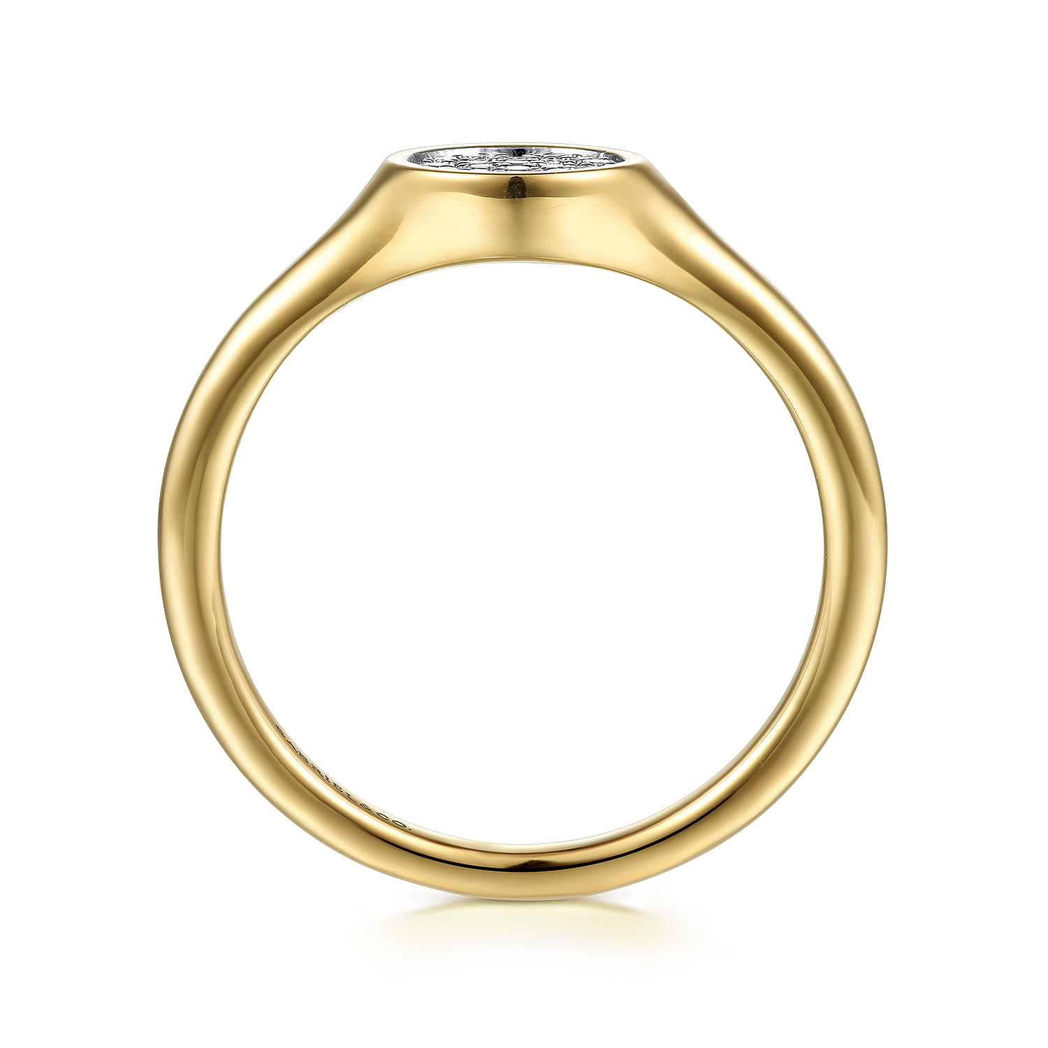 Cluster Pave Diamond Signet Promise Ring in 14K Yellow Gold, photograph 2