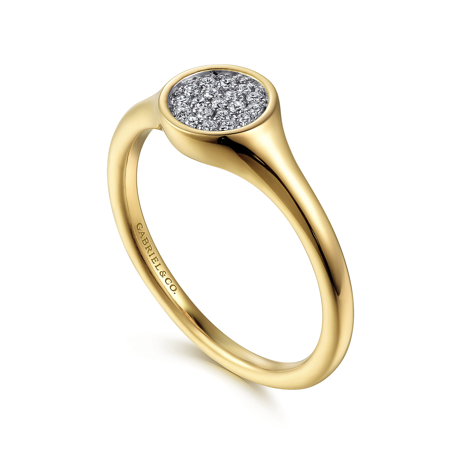 Cluster Pave Diamond Signet Promise Ring in 14K Yellow Gold, photograph 3