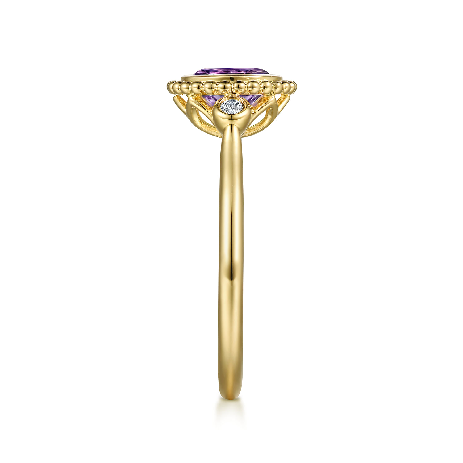 Diamond and Amethyst Bujukan Promise Ring in 14K Yellow Gold, photograph 4