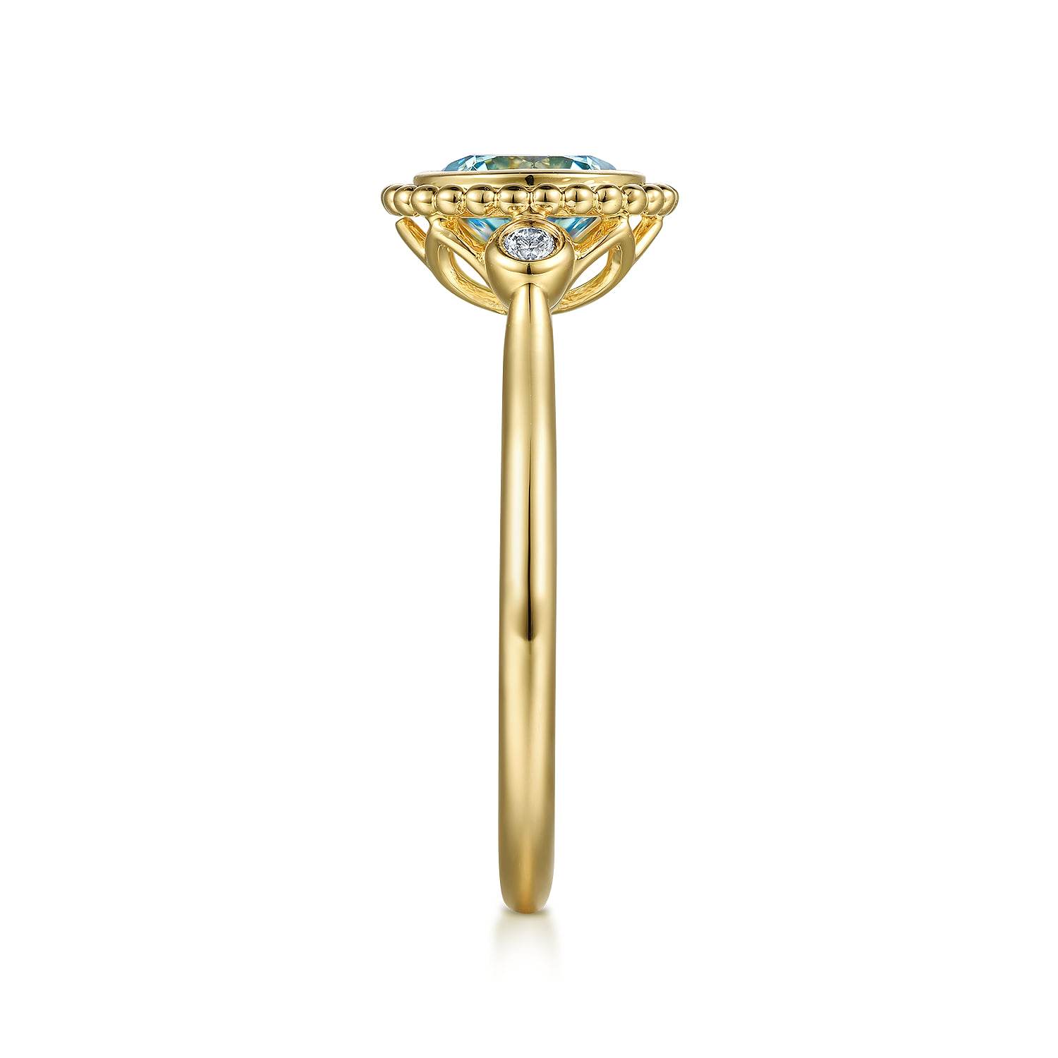 Diamond and Blue Topaz Bujukan Promise Ring in 14K Yellow Gold, photograph 4