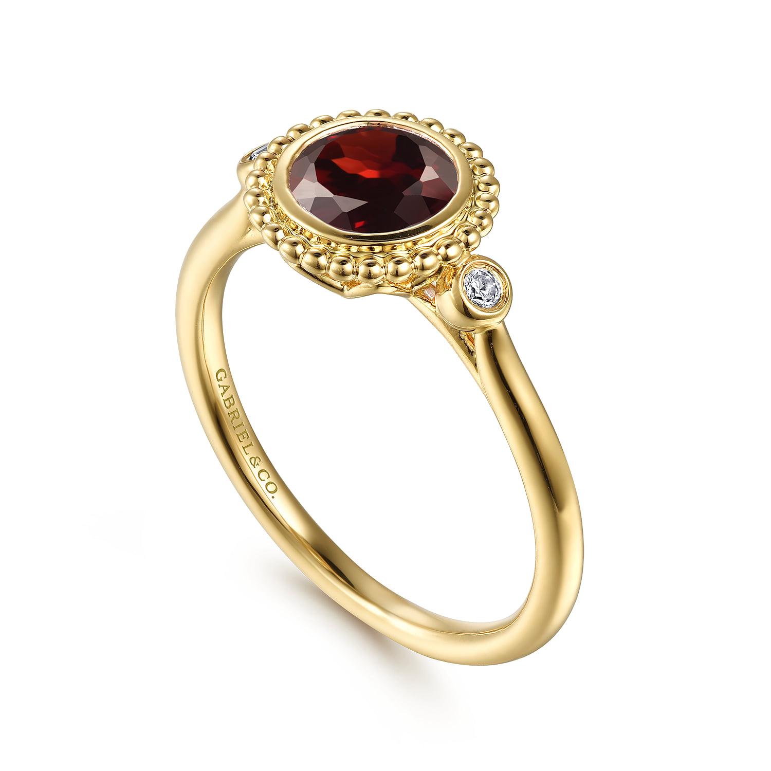 Diamond and Garnet Bujukan Promise Ring in 14K Yellow Gold, photograph 3