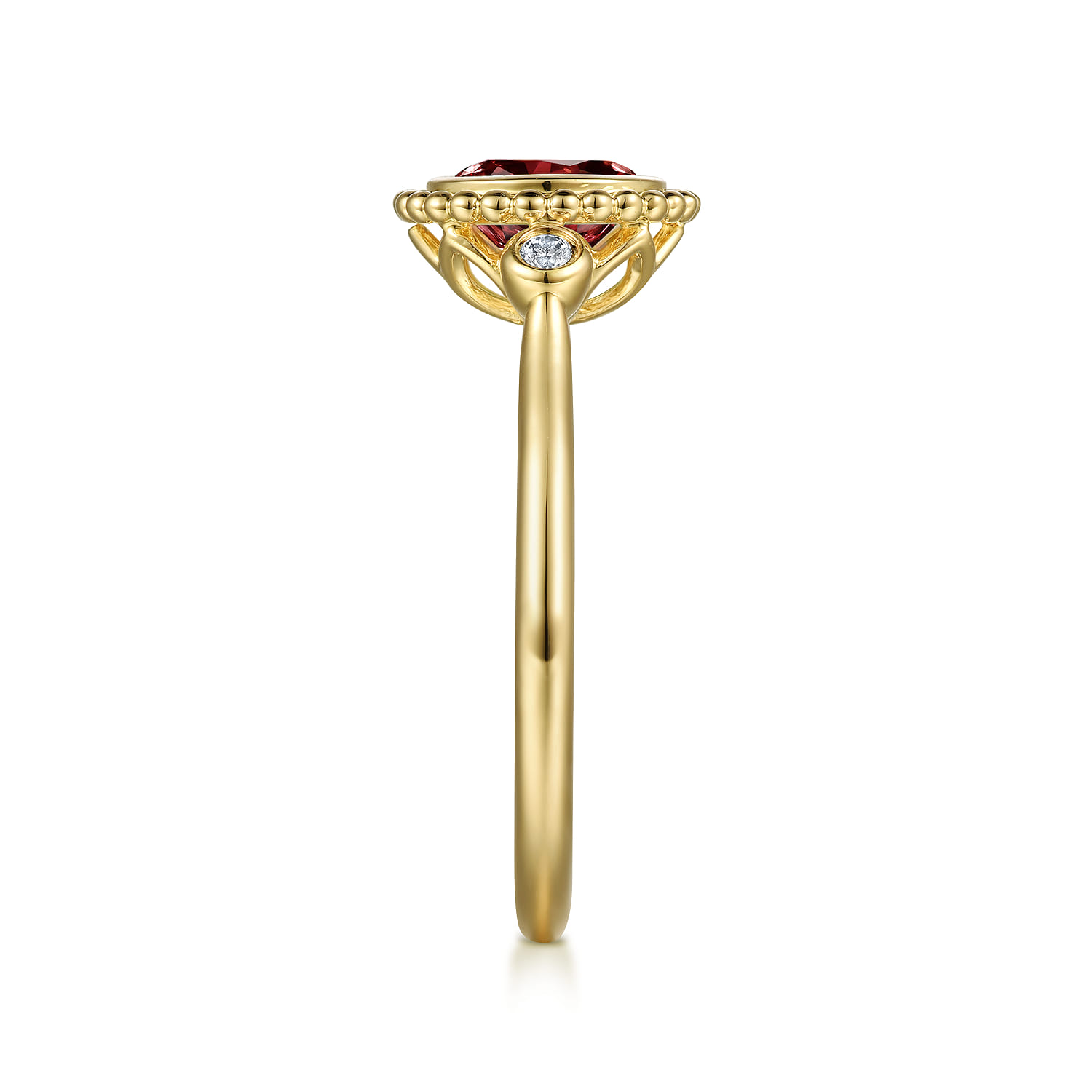 Diamond and Garnet Bujukan Promise Ring in 14K Yellow Gold, photograph 4