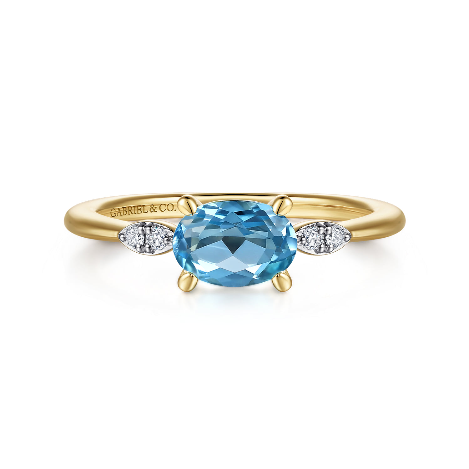 Oval Blue Topaz and Diamond Promise Ring in 14K Yellow Gold