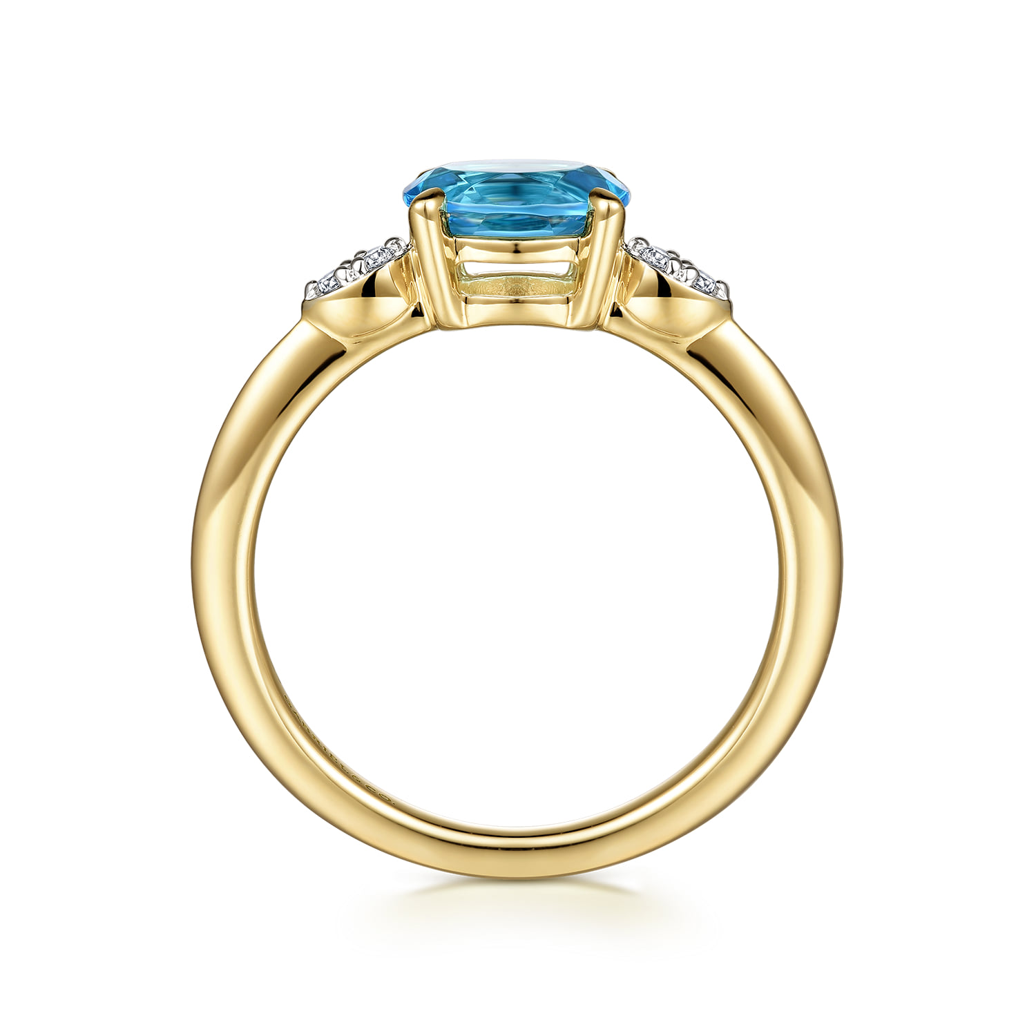 Oval Blue Topaz and Diamond Promise Ring in 14K Yellow Gold, photograph 2