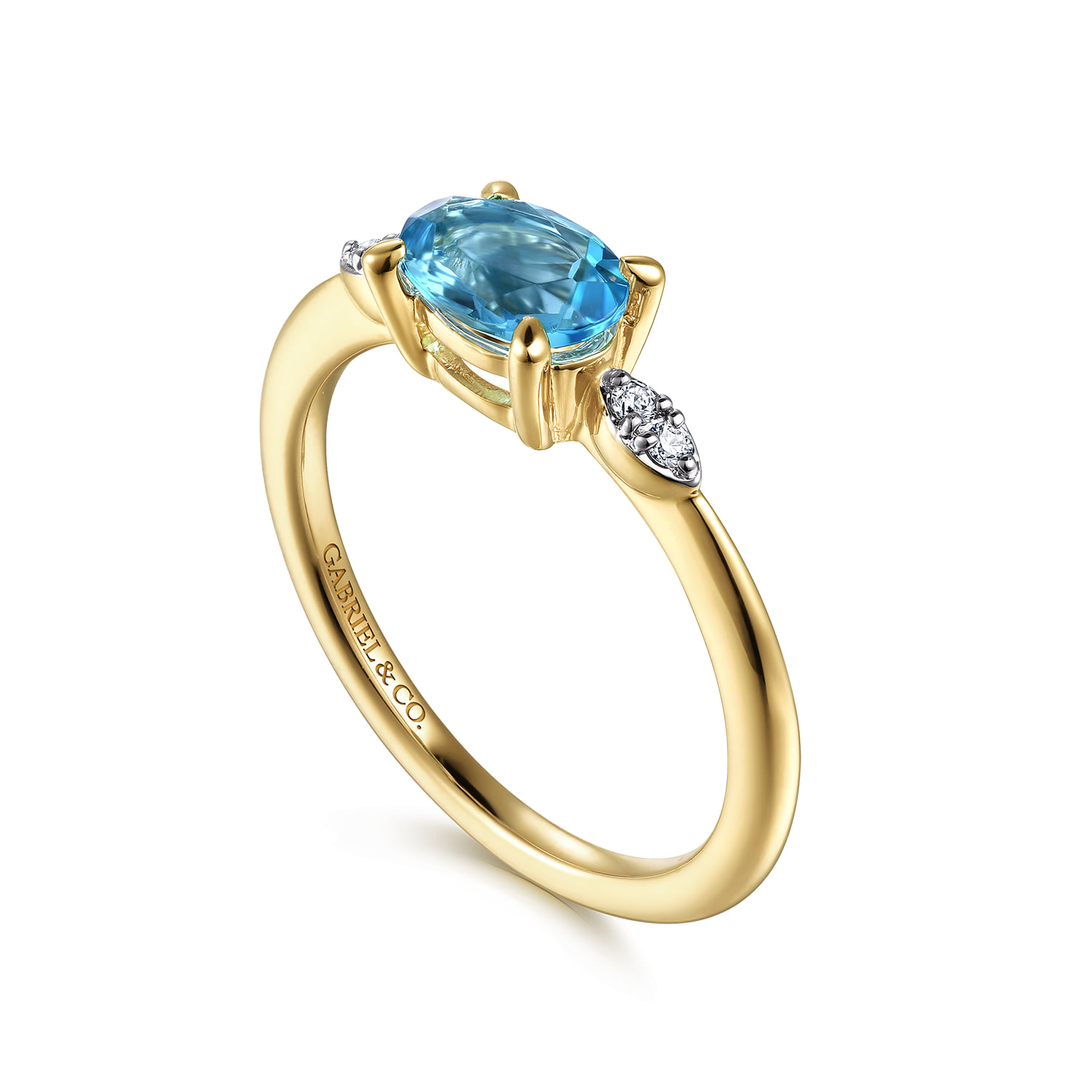 Oval Blue Topaz and Diamond Promise Ring in 14K Yellow Gold, photograph 3