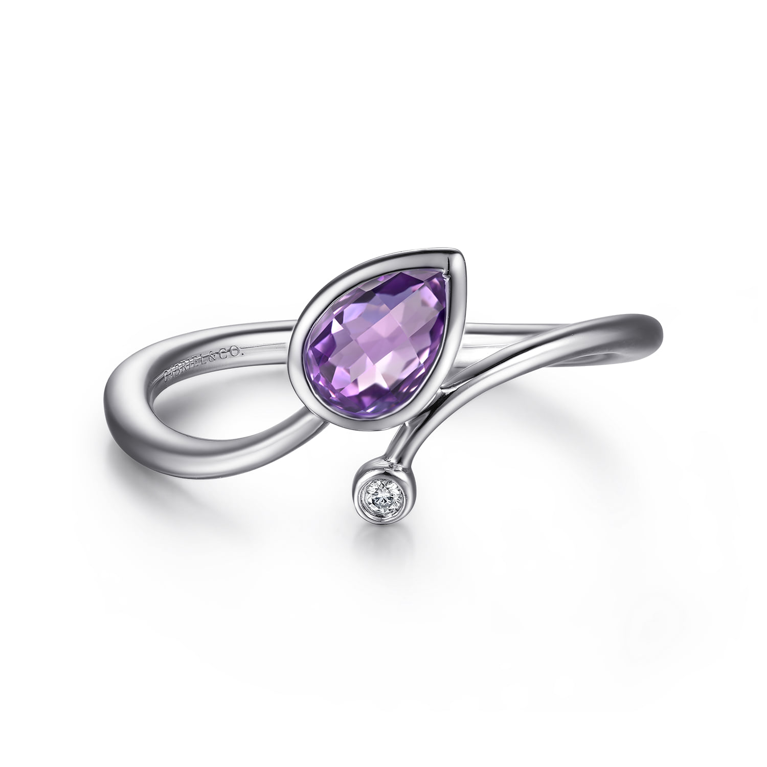 Diamond and Amethyst Teardrop Bypass Ring