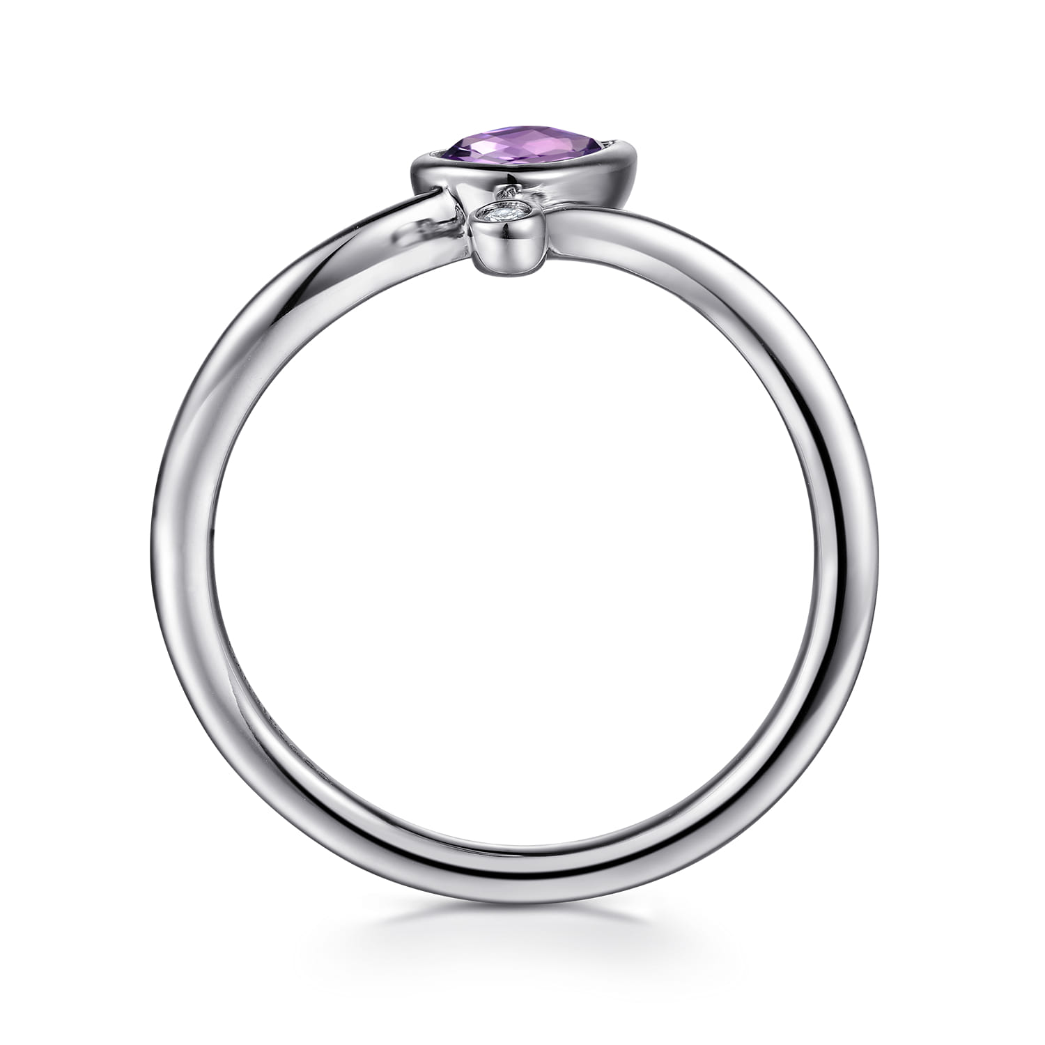 Diamond and Amethyst Teardrop Bypass Ring in Sterling Silver, photograph 2
