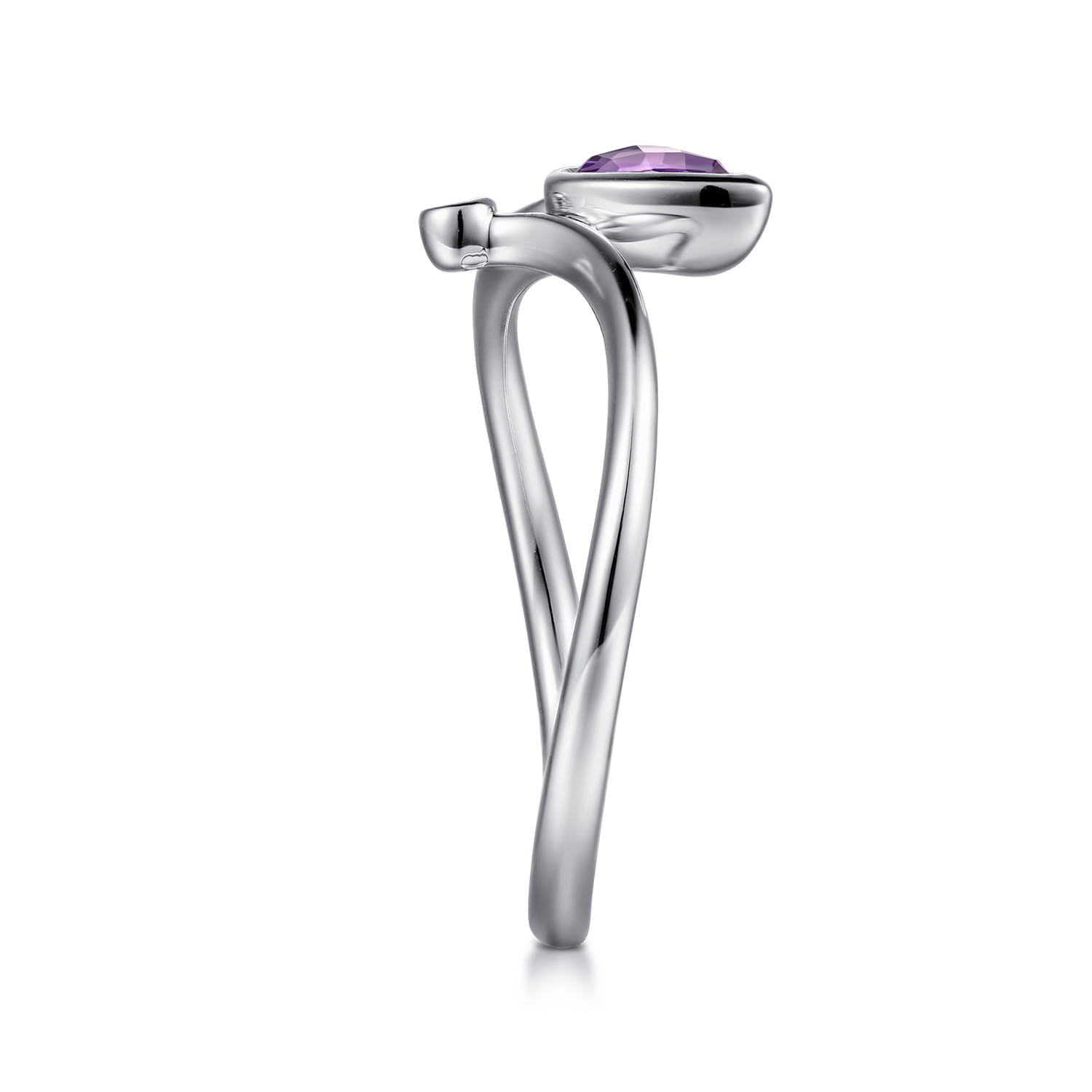 Diamond and Amethyst Teardrop Bypass Ring in Sterling Silver, photograph 4