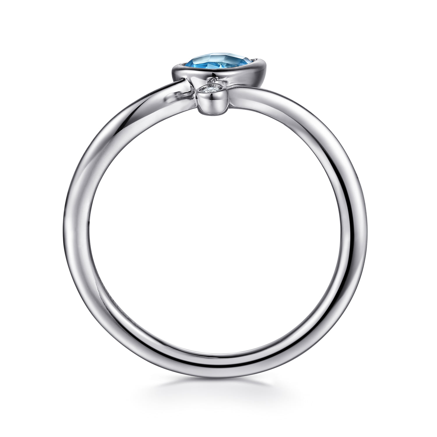 Diamond and Blue Topaz Teardrop Bypass Ring in Sterling Silver, photograph 2