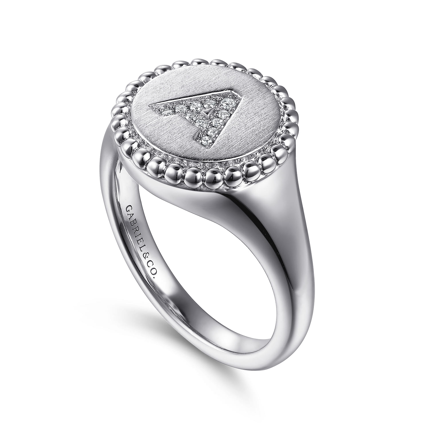 Bujukan Diamond Initial A Signet Ring in Sterling Silver, photograph 3