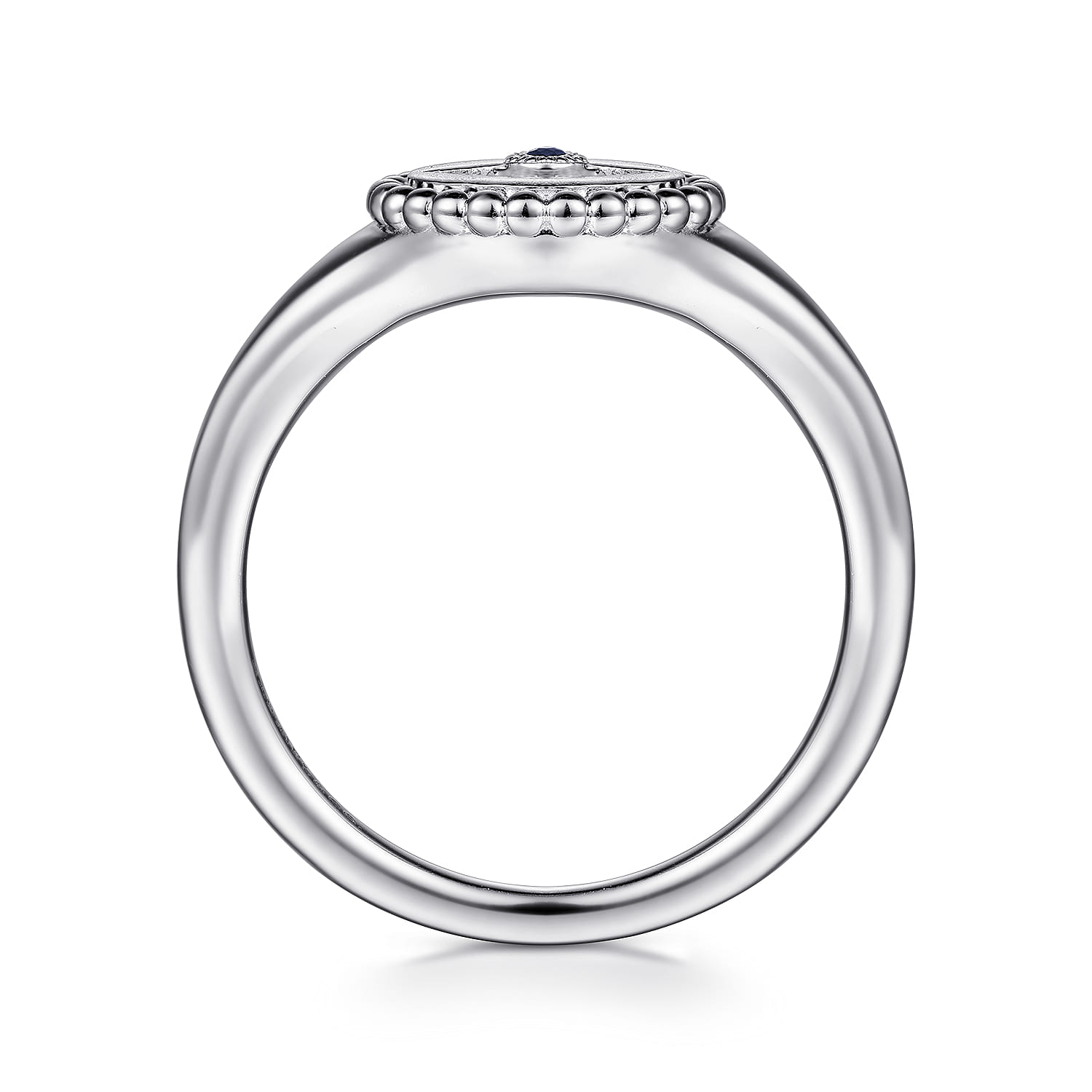 Bujukan Signet Ring with Diamond and Sapphire Evil Eye in Sterling Silver, photograph 2