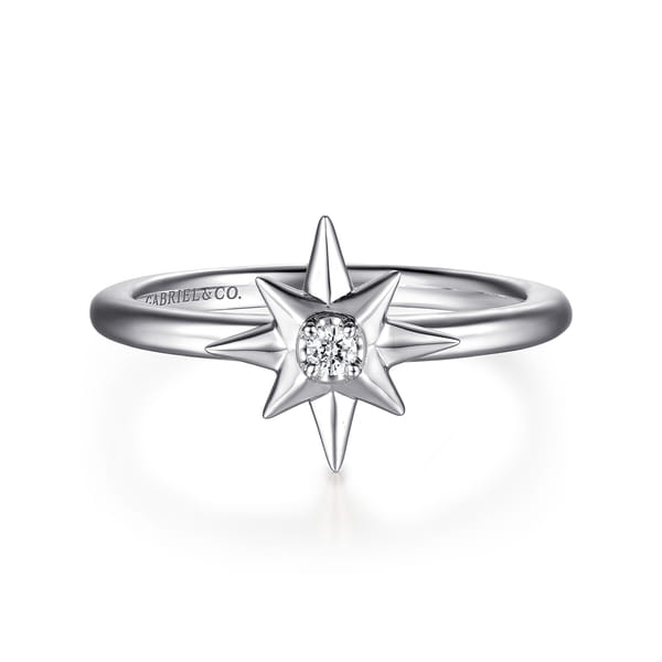 925 Sterling Silver Diamond Starburst Ring