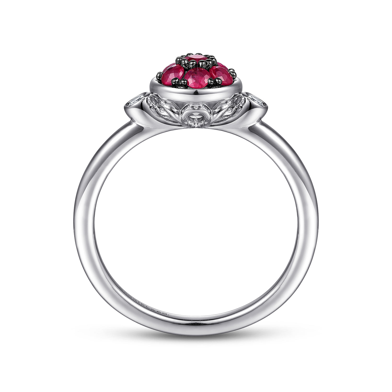 Bezel Set Diamond and Ruby Cluster Ring in Sterling Silver, photograph 2
