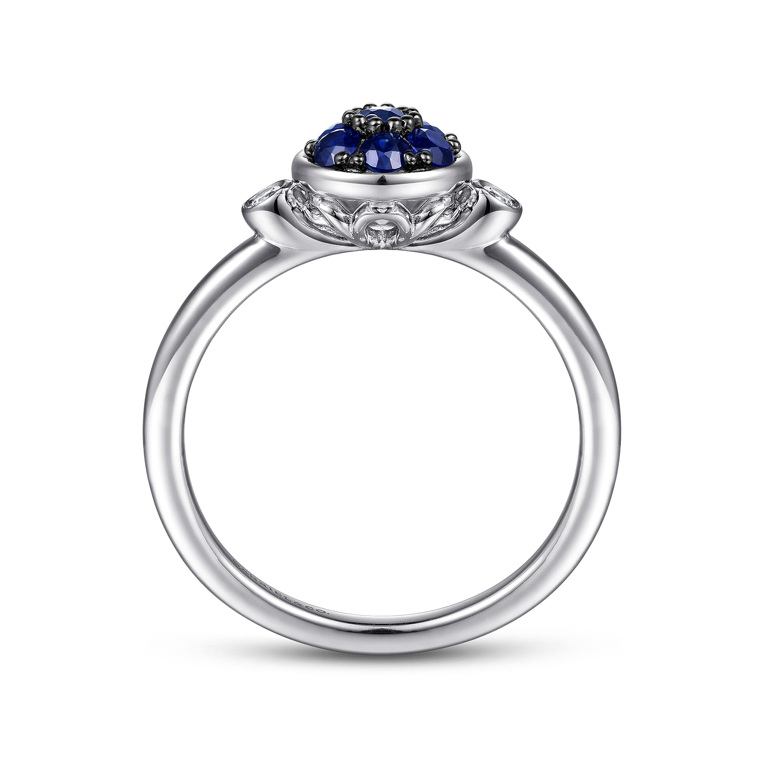 Bezel Set Diamond and Blue Sapphire Cluster Ring in Sterling Silver, photograph 2