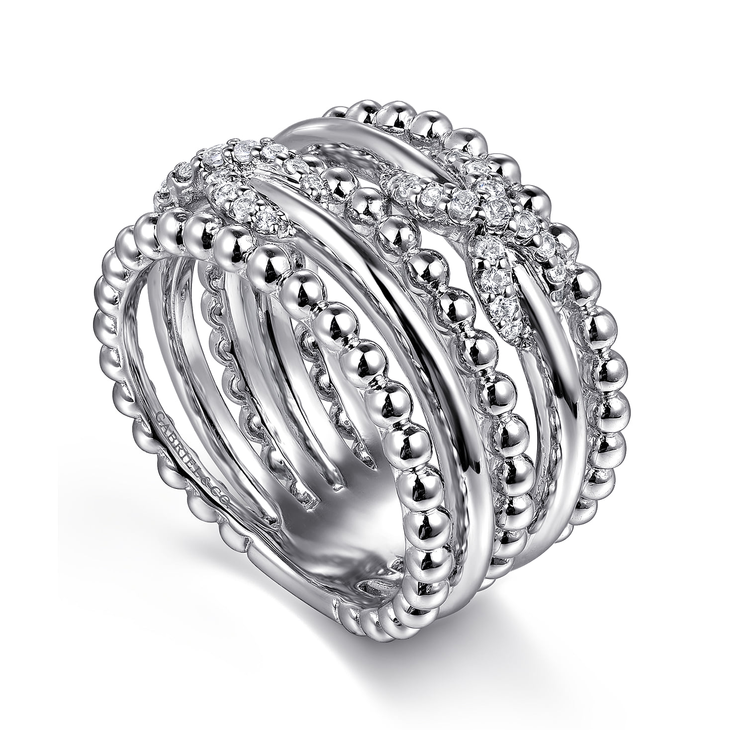 White Sapphire Multi Row Bujukan Easy Stackable Ring in Sterling Silver, photograph 3