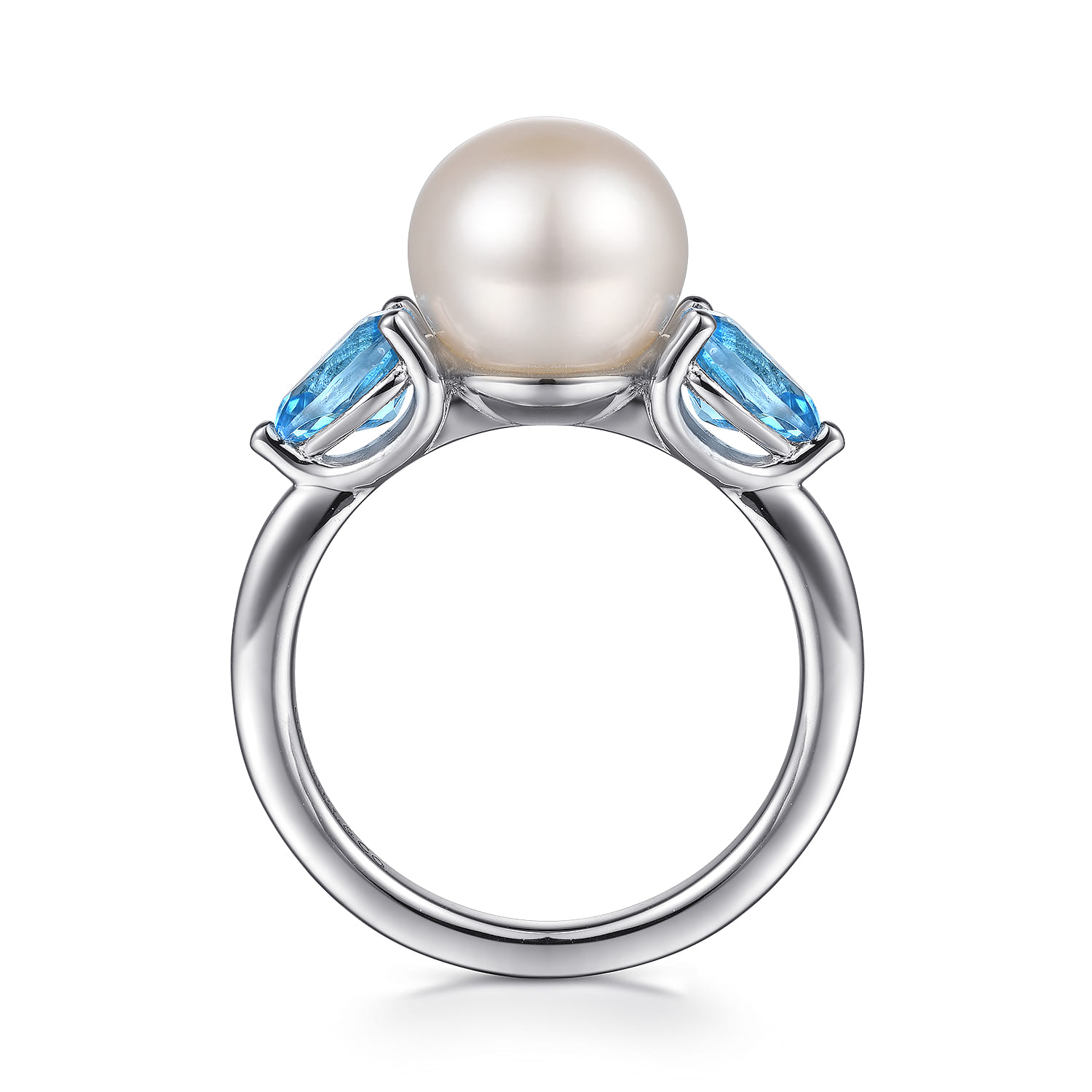 Pearl and Blue Topaz Ring in Sterling Silver, photograph 2