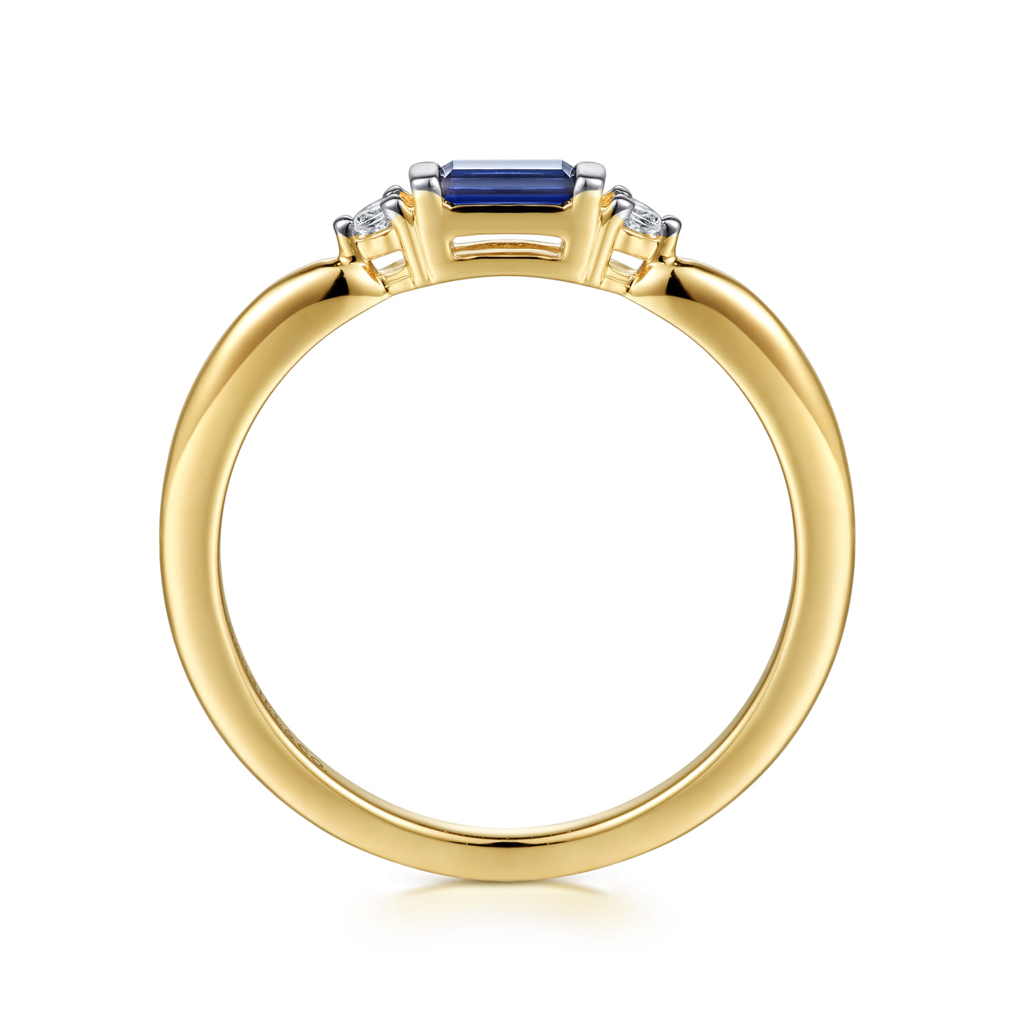 Diamond and Blue Sapphire Stackable Ring in 14K Yellow Gold, photograph 2