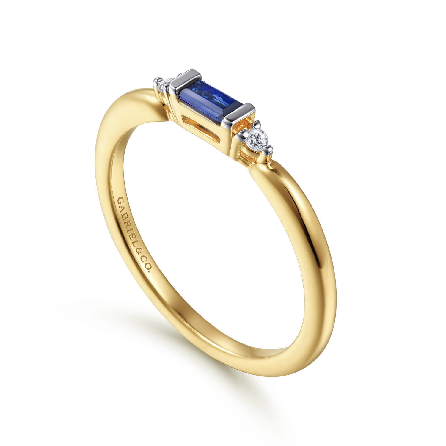 Diamond and Blue Sapphire Stackable Ring in 14K Yellow Gold, photograph 3