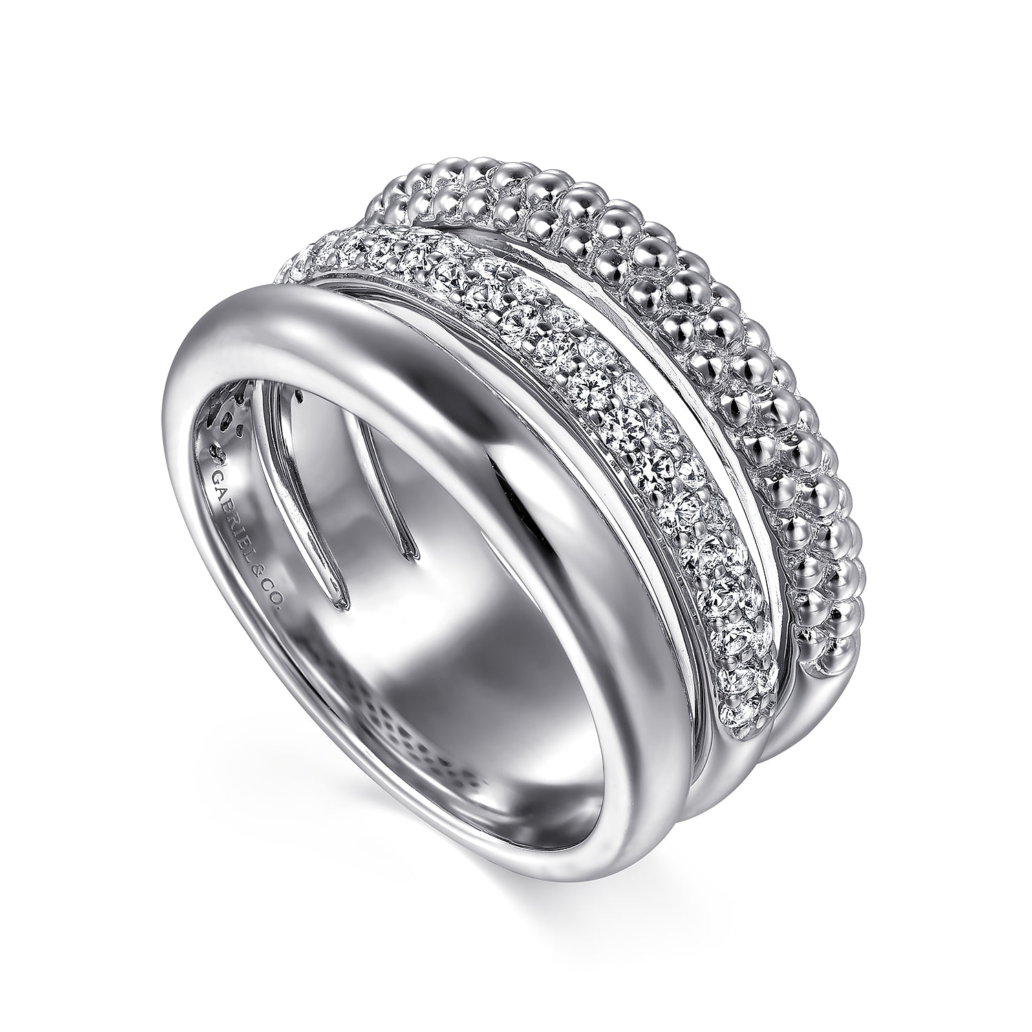 White Sapphire Bujukan Easy Stackable Ring in Sterling Silver, photograph 3