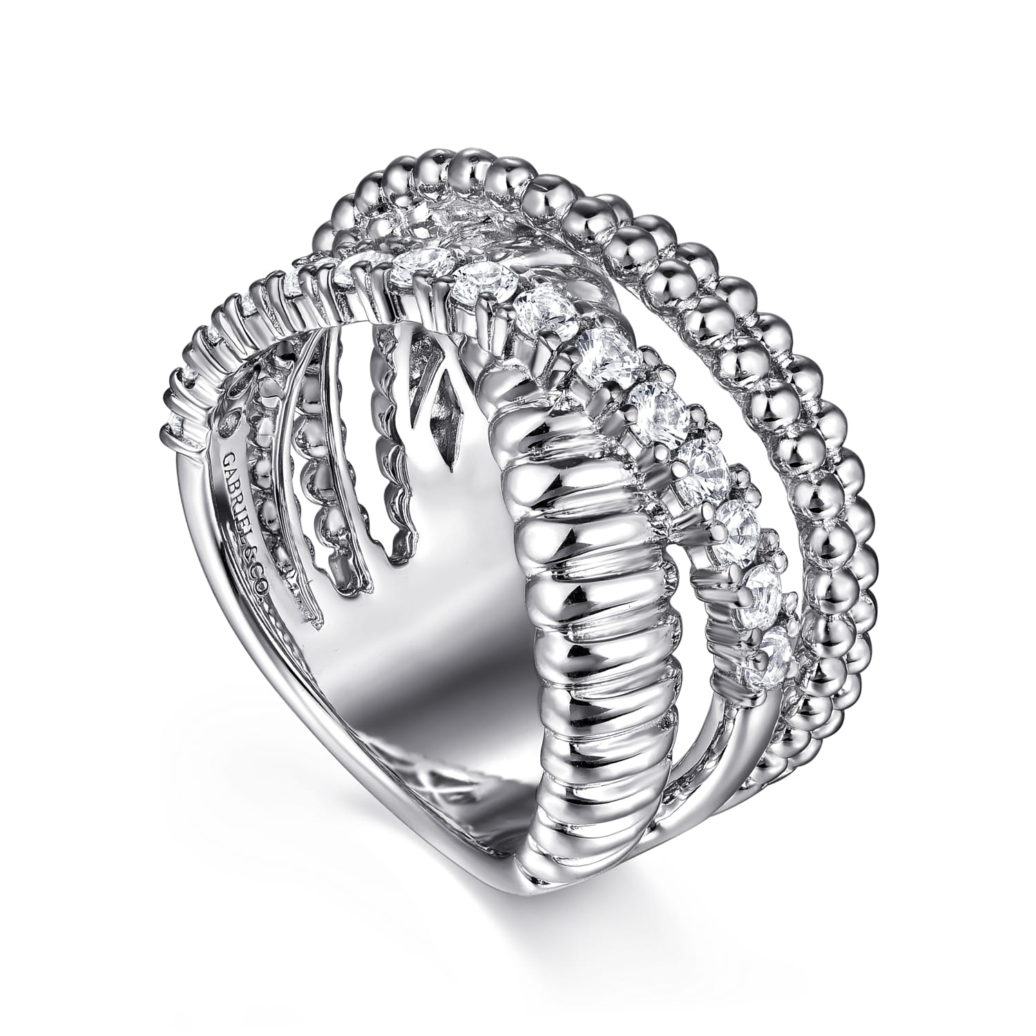 Bujukan White Sapphire Lady's Criss Cross Ring in Sterling Silver, photograph 3