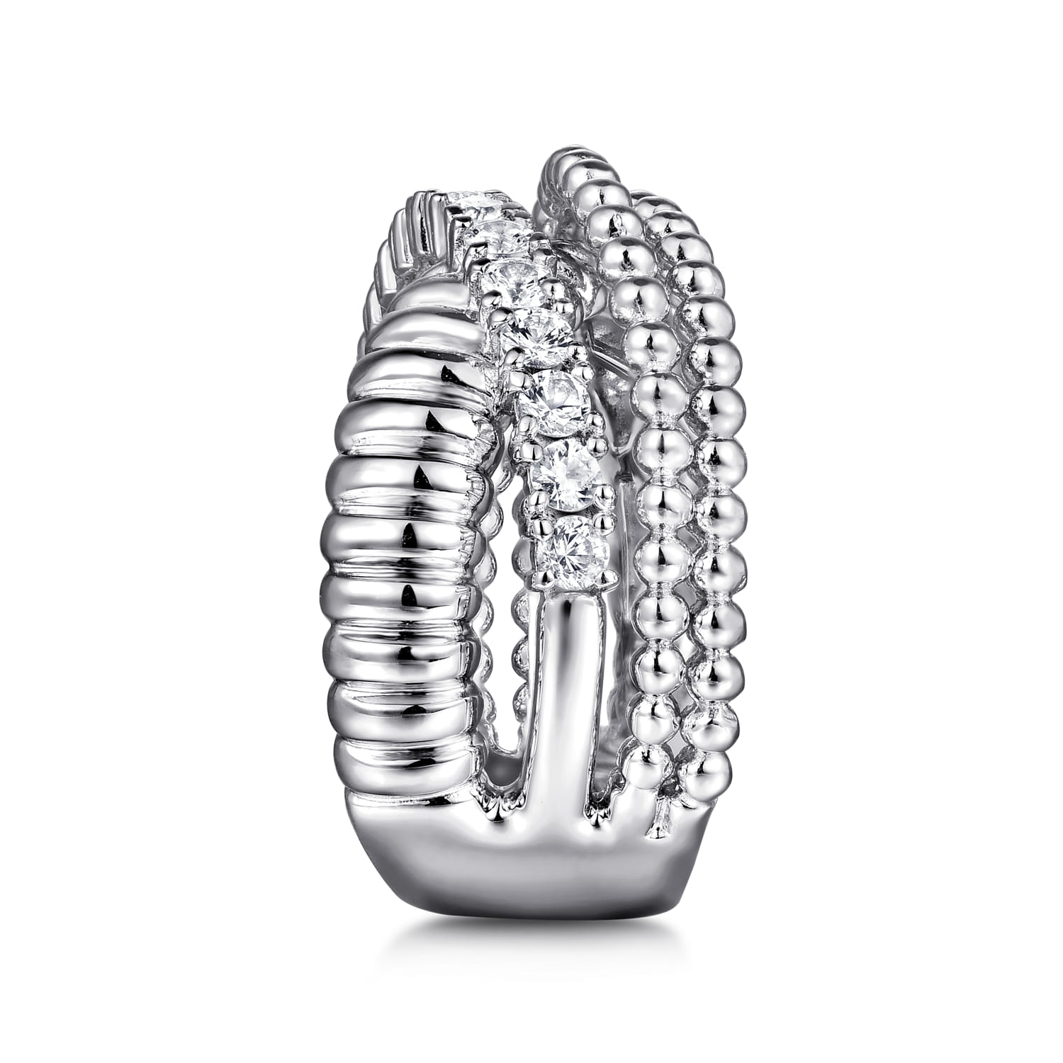 Bujukan White Sapphire Lady's Criss Cross Ring in Sterling Silver, photograph 4