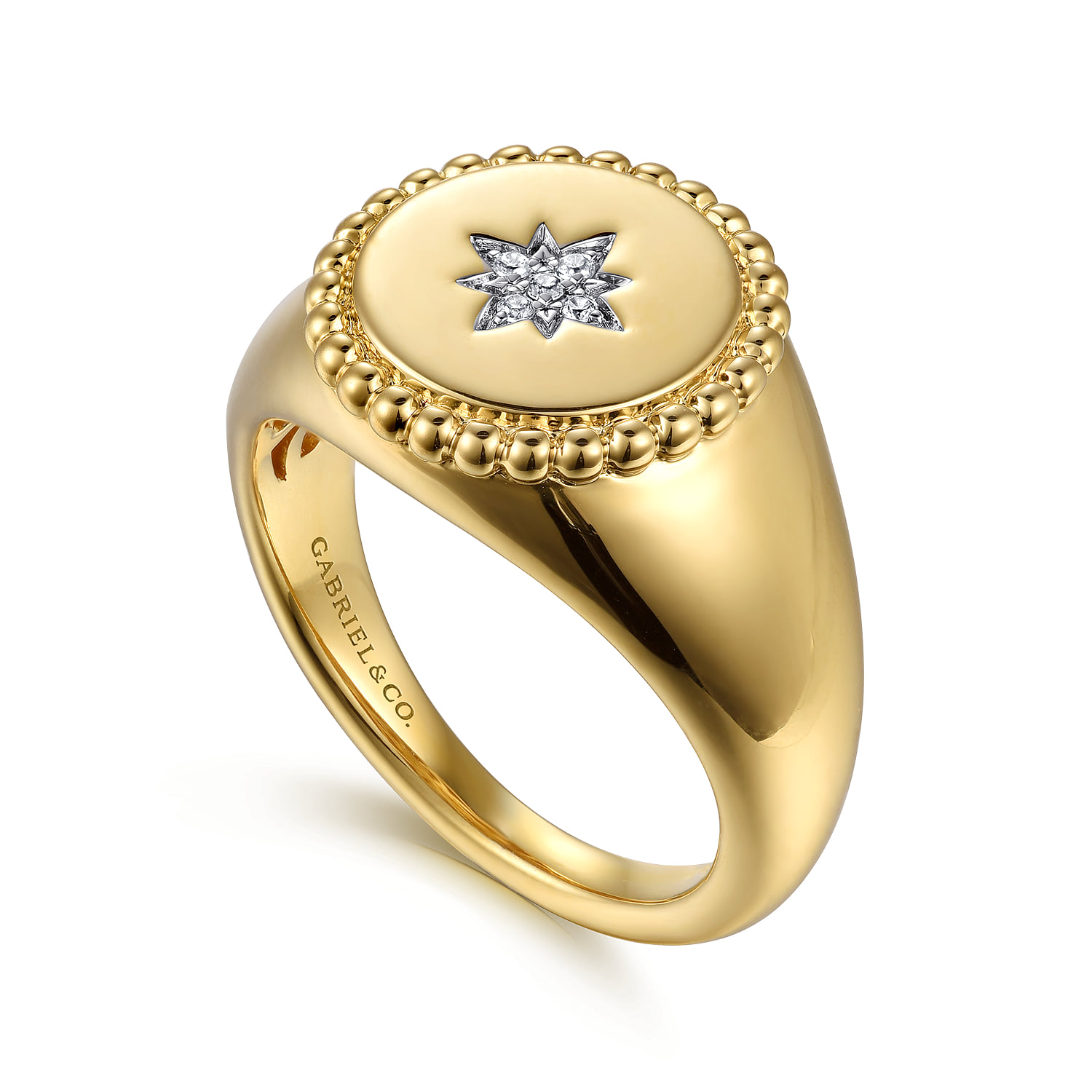 Bujukan Signet Ring with Diamond Starburst in 14K Yellow Gold, photograph 3
