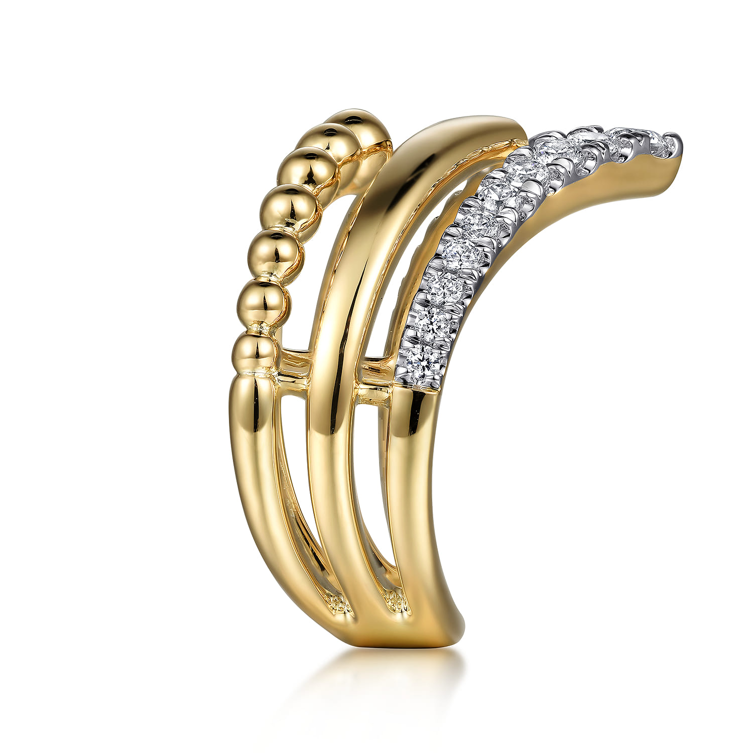 Triple Row Bujukan Chevron Diamond Ring in 14K Yellow Gold, photograph 4