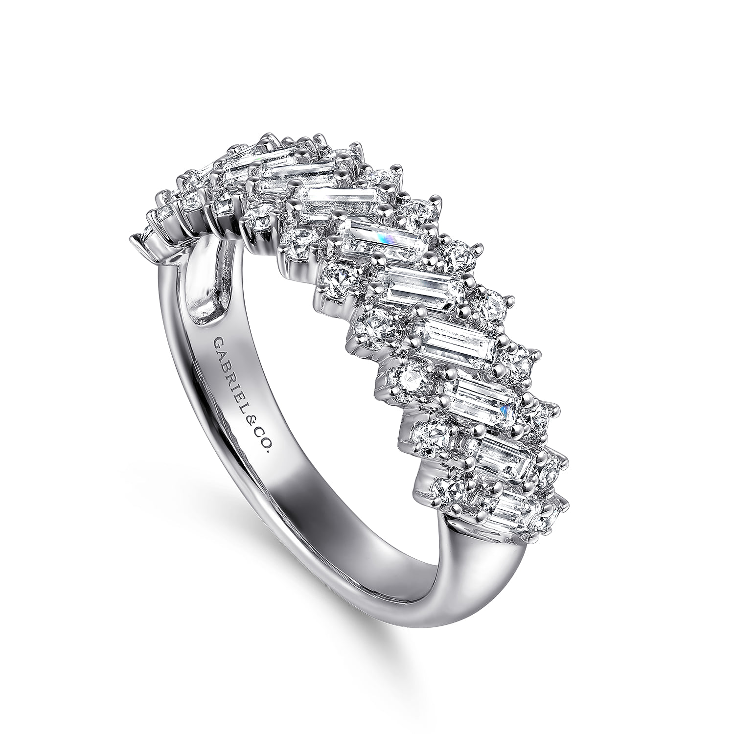 Diamond Baguette Wide Band Ring in 14K White Gold, photograph 3