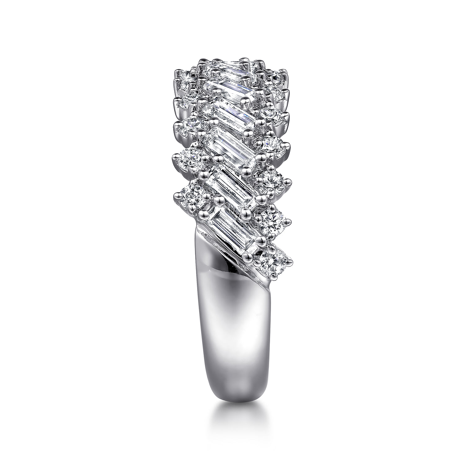 Diamond Baguette Wide Band Ring in 14K White Gold, photograph 4