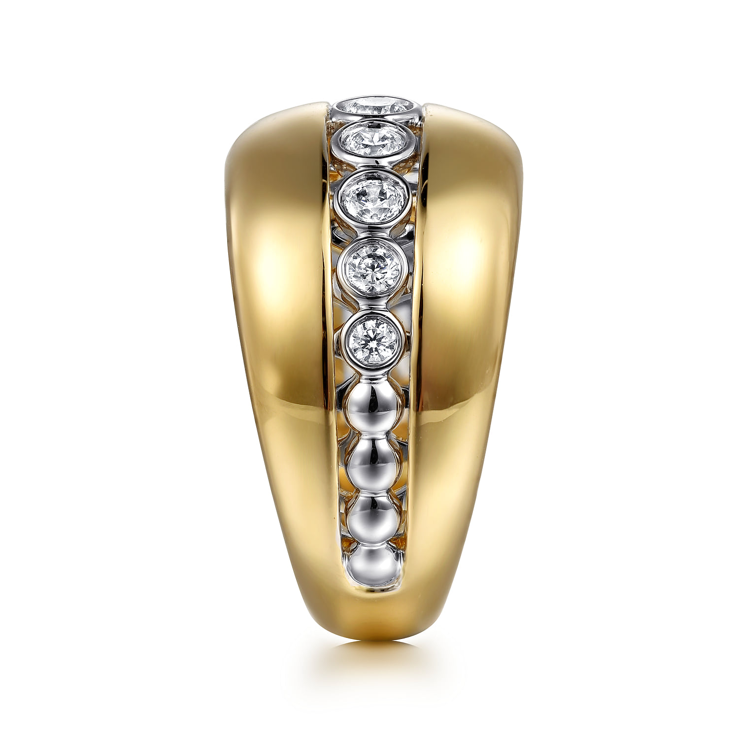 Bezel Set Diamond Wide Band Ring in 14K White/Yellow Gold, photograph 4