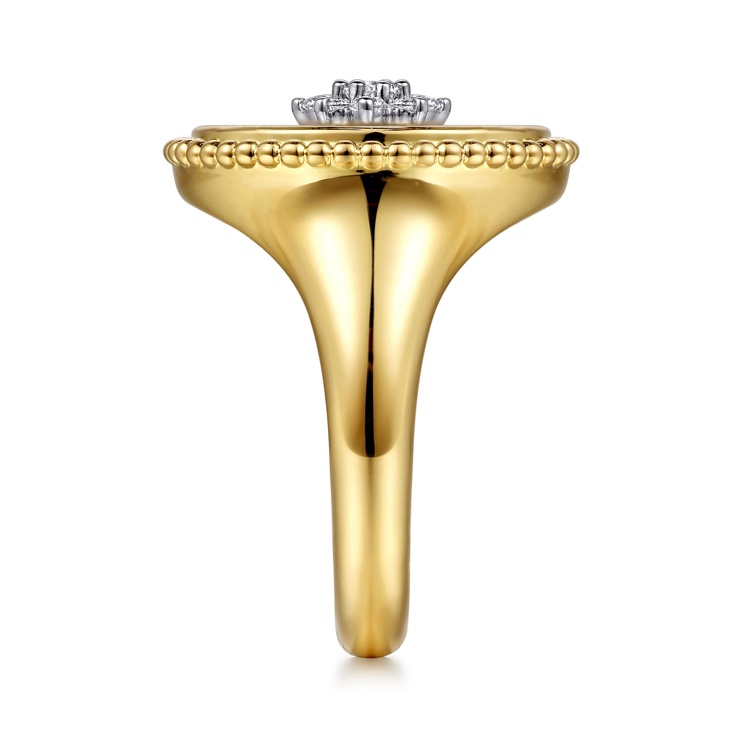 Bujukan Mother of Pearl Inlay and Diamond Starburst Signet Ring in 14K Yellow Gold, photograph 4